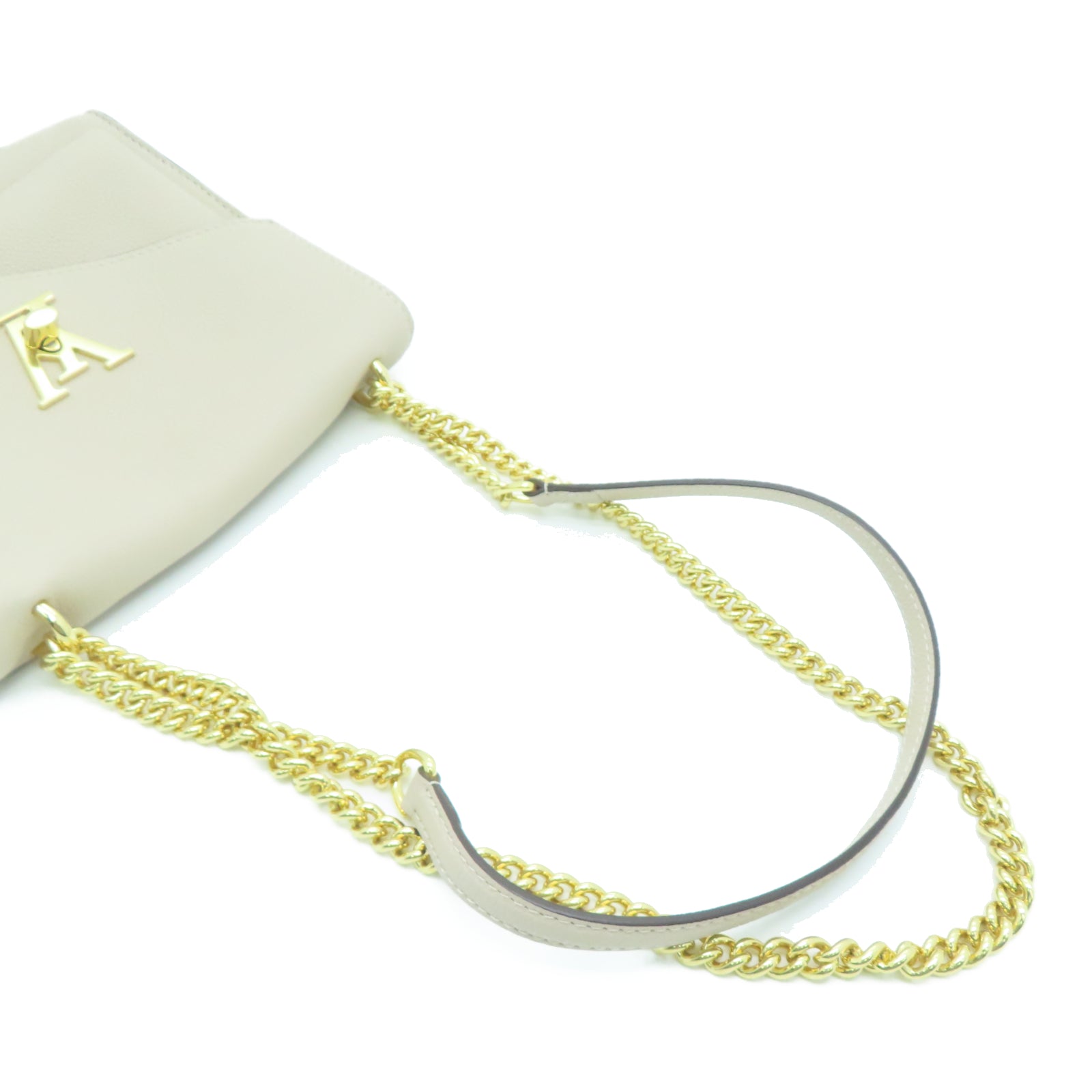 LOUIS VUITTON 牛皮皮革Mylockme金扣链带肩背袋米色