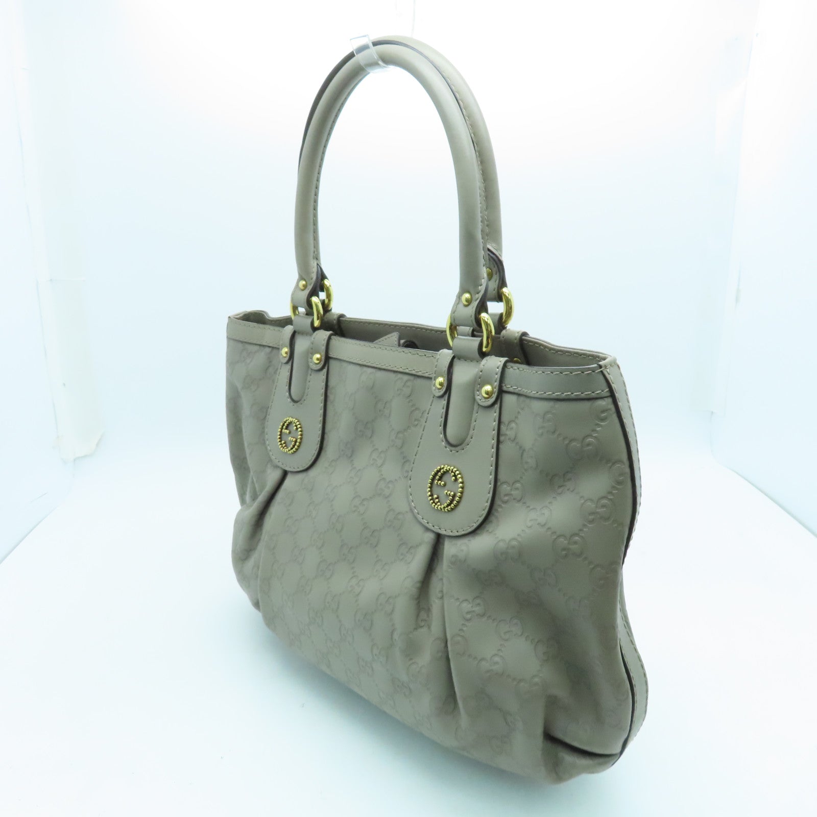 GUCCI 牛皮皮革Handbag金扣手挽袋灰色