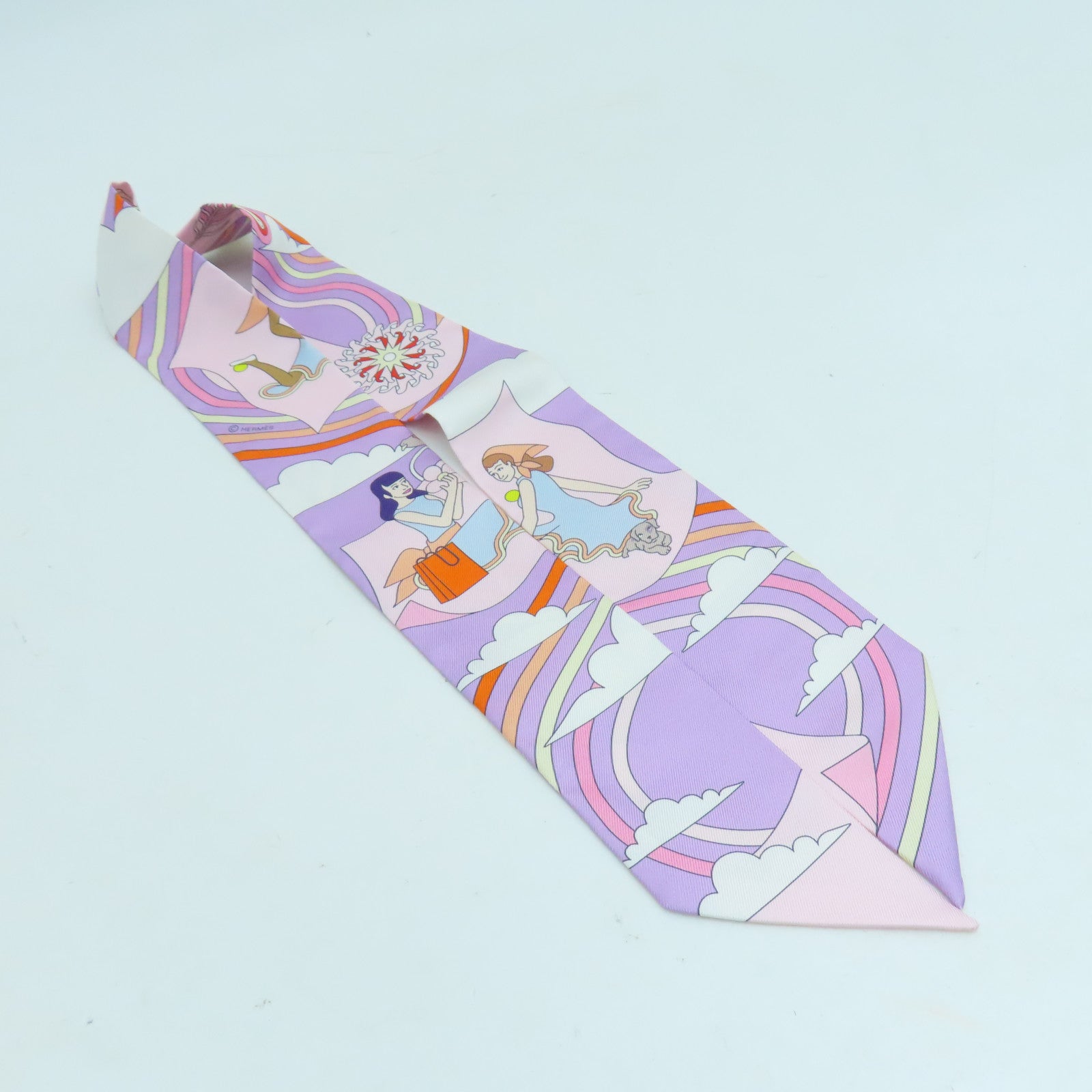 HERMES 絲質Twilly絲巾彩色
