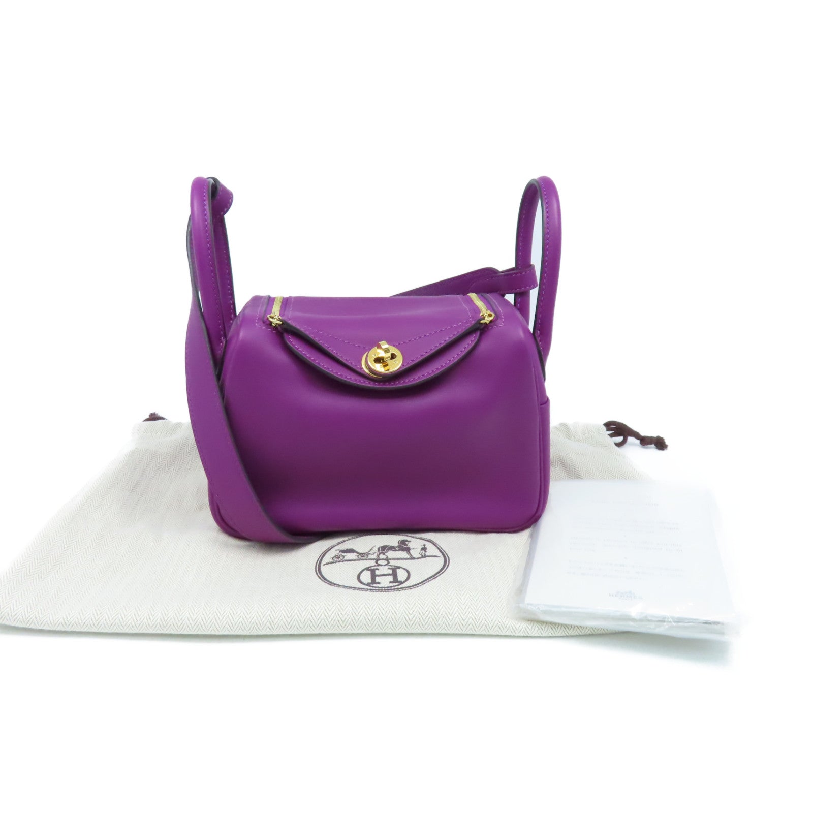 HERMES Swift皮革Mini Lindy金扣肩背袋Anemone/海葵紫色