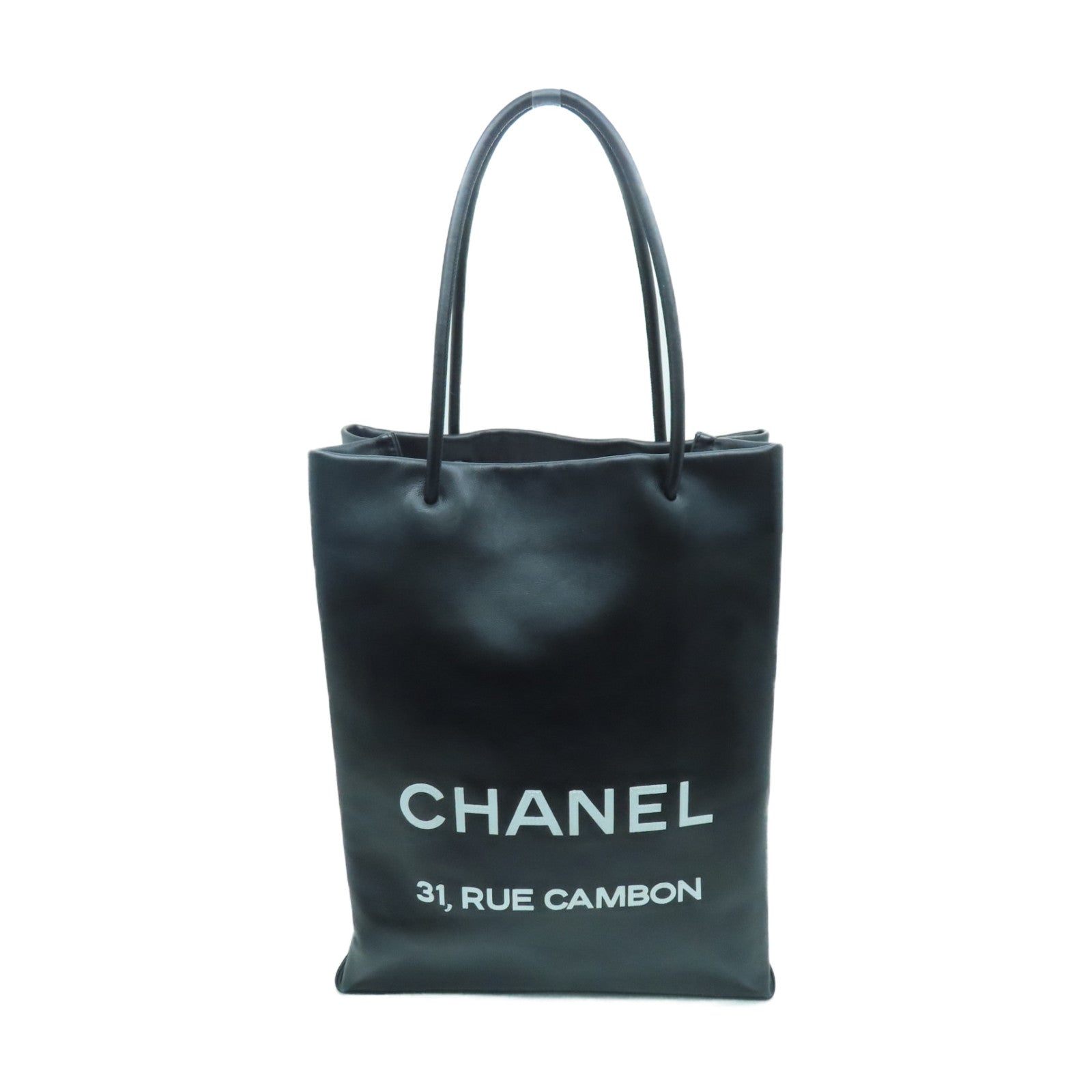 CHANEL 牛皮皮革Tote Bag銀扣手挽袋黑色