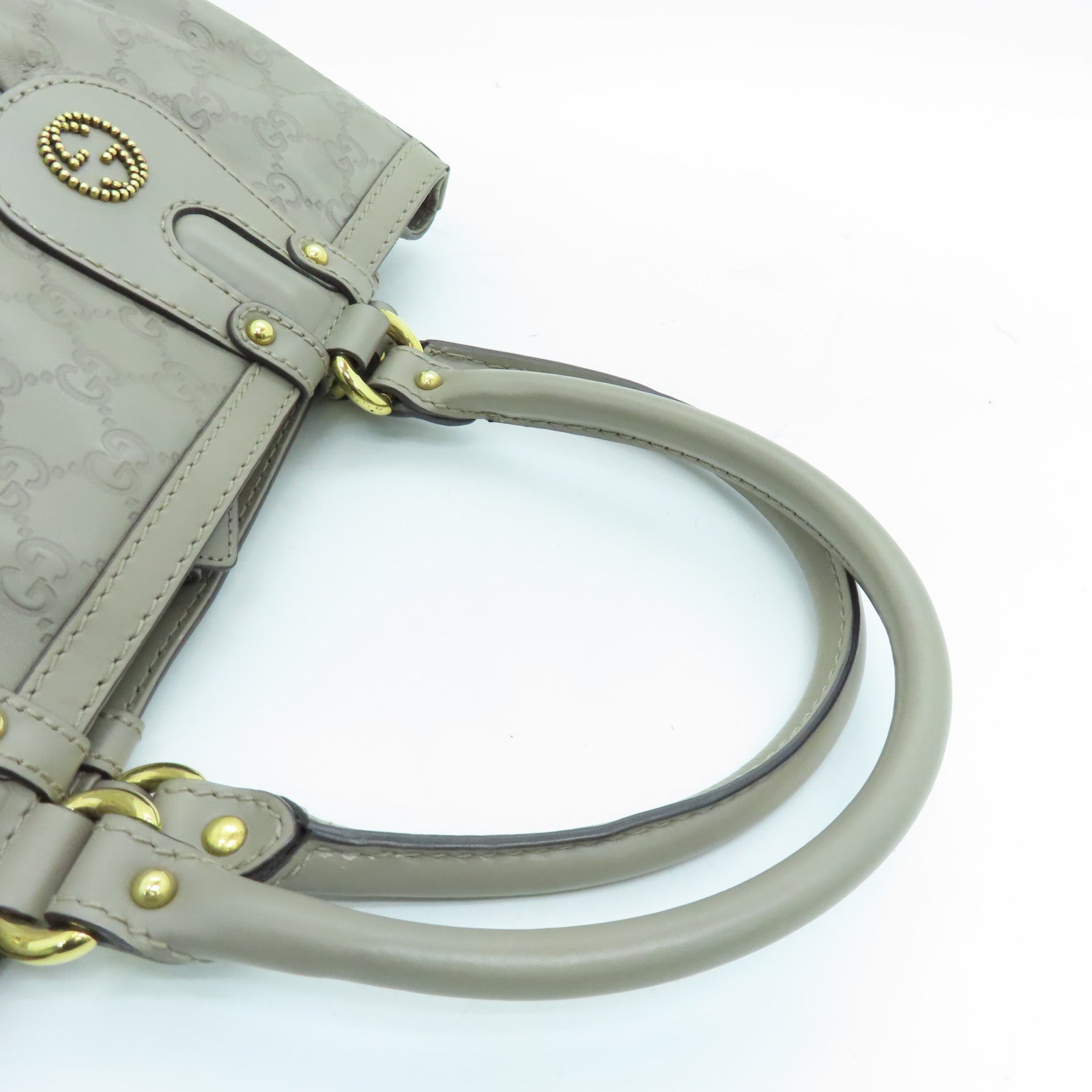 GUCCI 牛皮皮革Handbag金扣手挽袋灰色