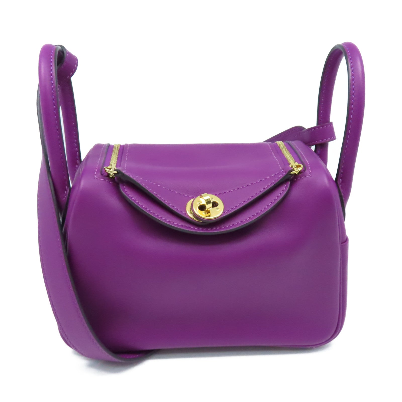 HERMES Swift皮革Mini Lindy金扣肩背袋Anemone/海葵紫色