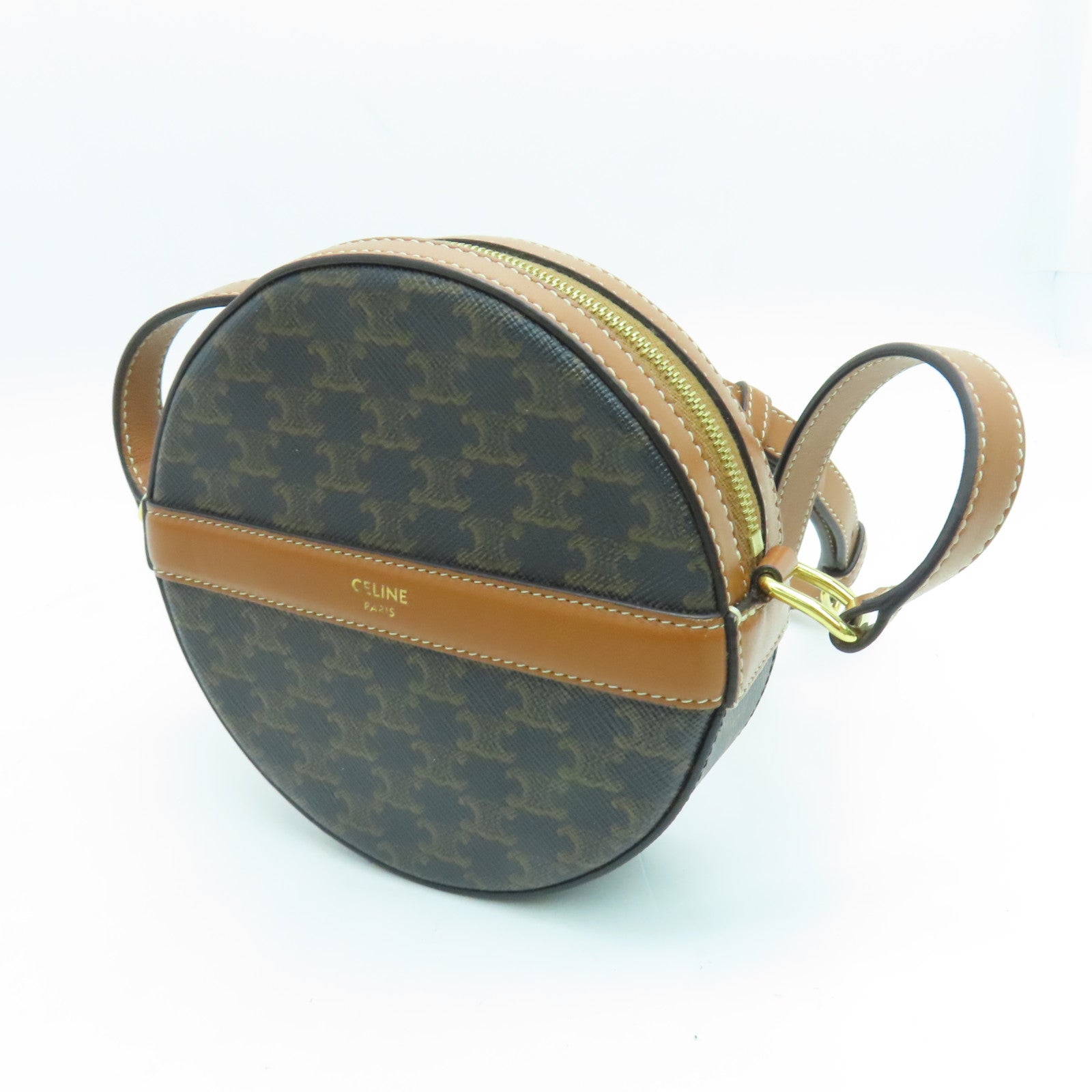 CELINE 塗層帆布Shoulder Bag金扣肩背袋啡色