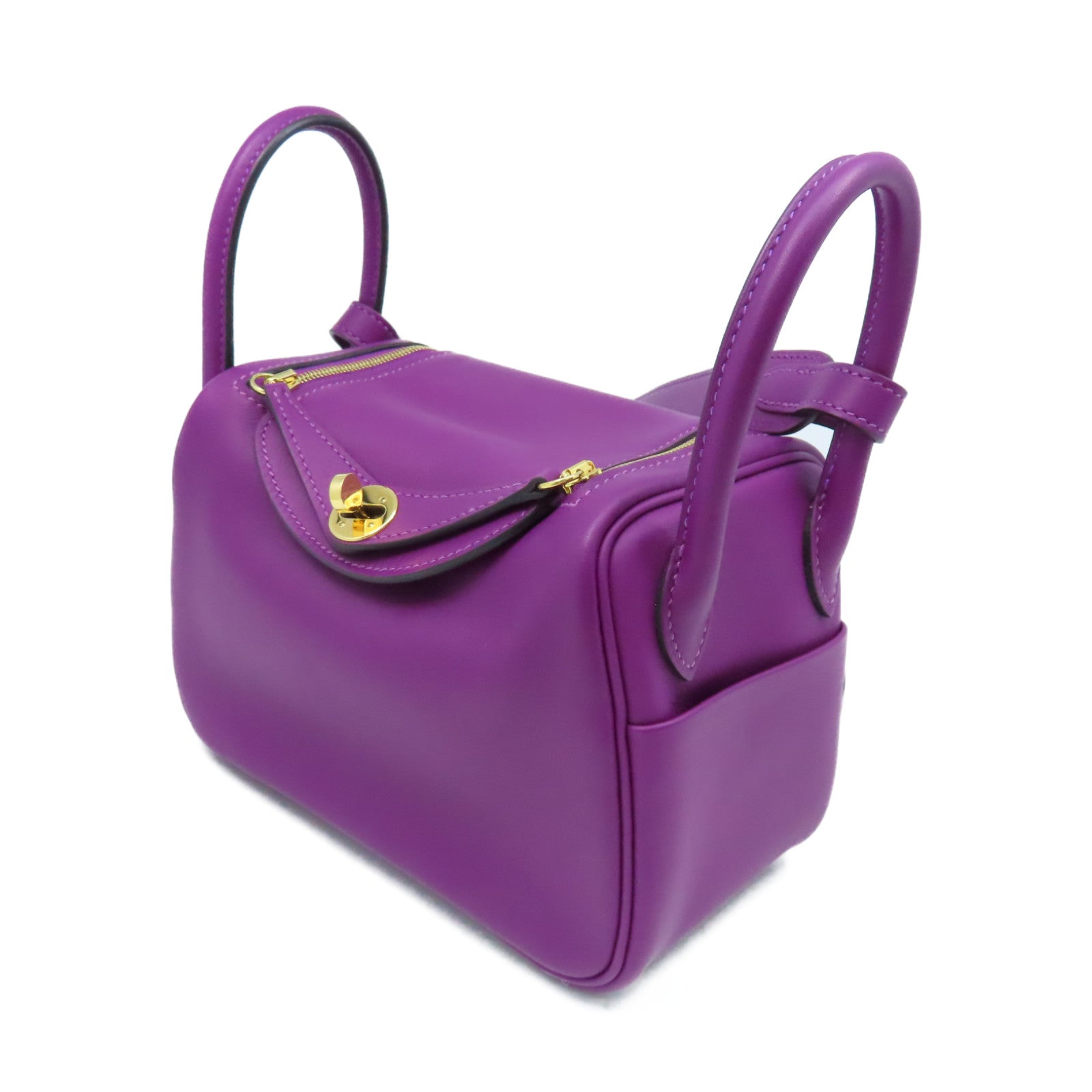 HERMES Swift皮革Mini Lindy金扣肩背袋Anemone/海葵紫色