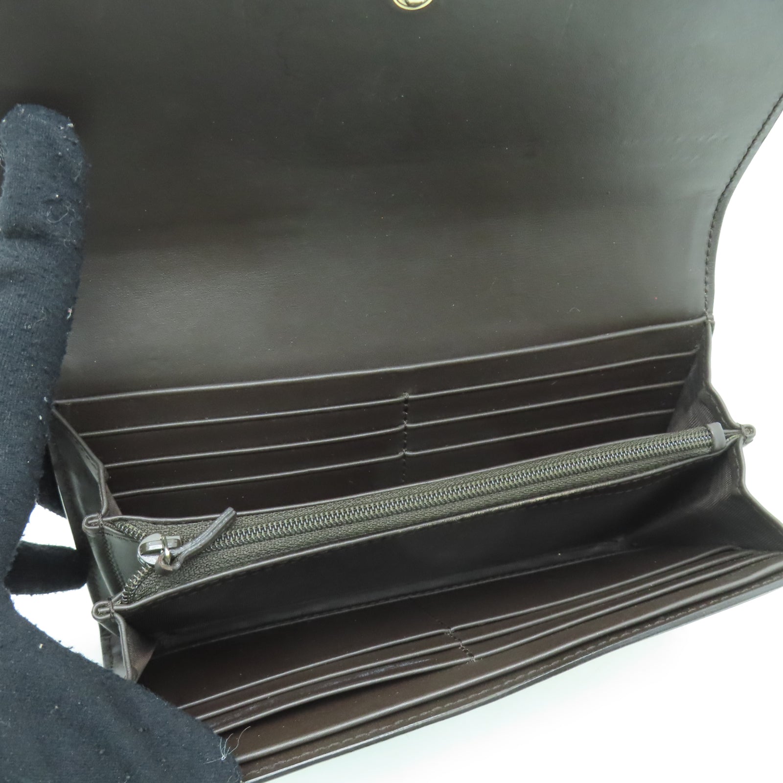 GUCCI 帆布/皮革Long Wallet金扣長錢包啡色