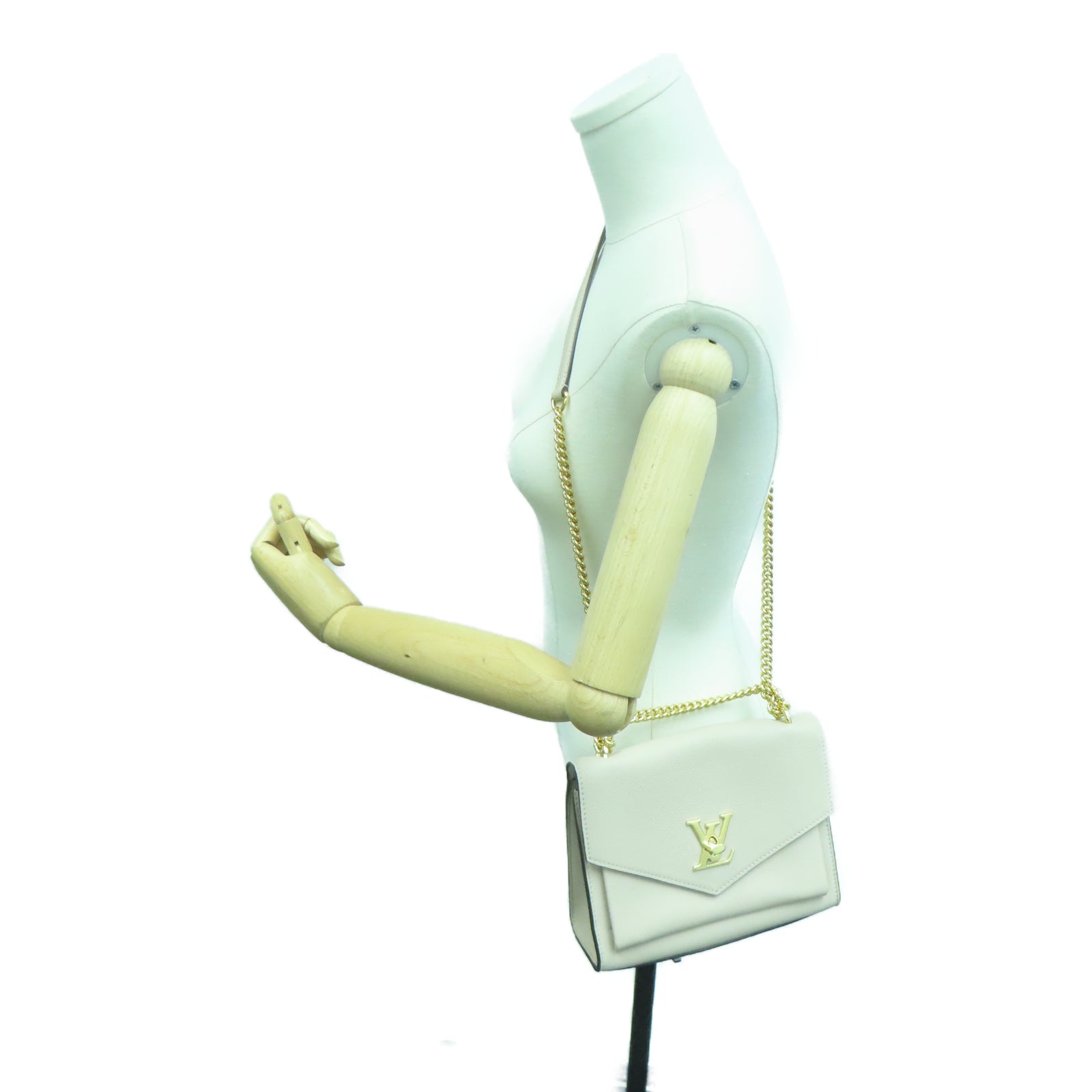 LOUIS VUITTON 牛皮皮革Mylockme金扣链带肩背袋米色