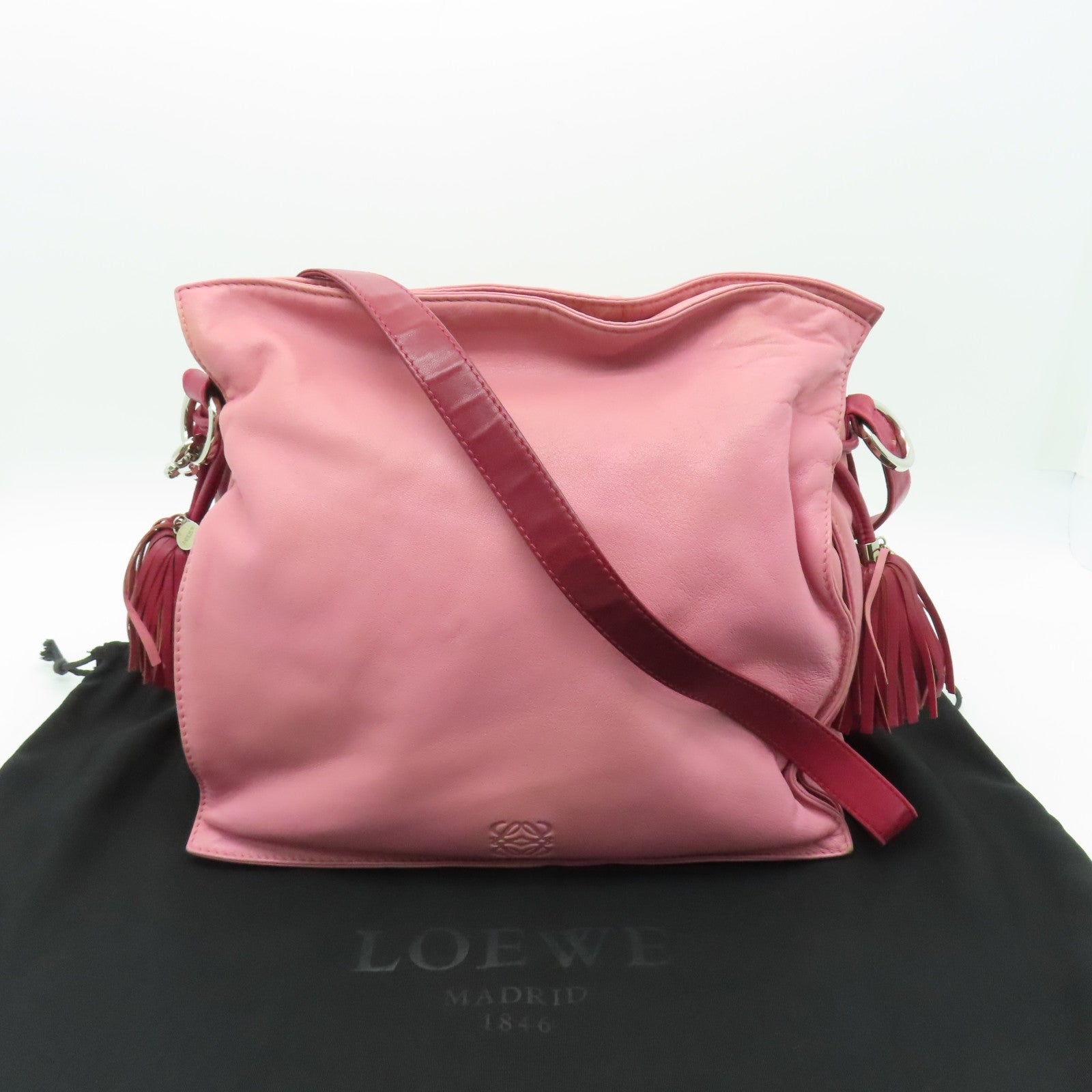LOEWE 【激減優惠】羊皮皮革Flamenco銀扣手挽肩背兩用袋粉紅色