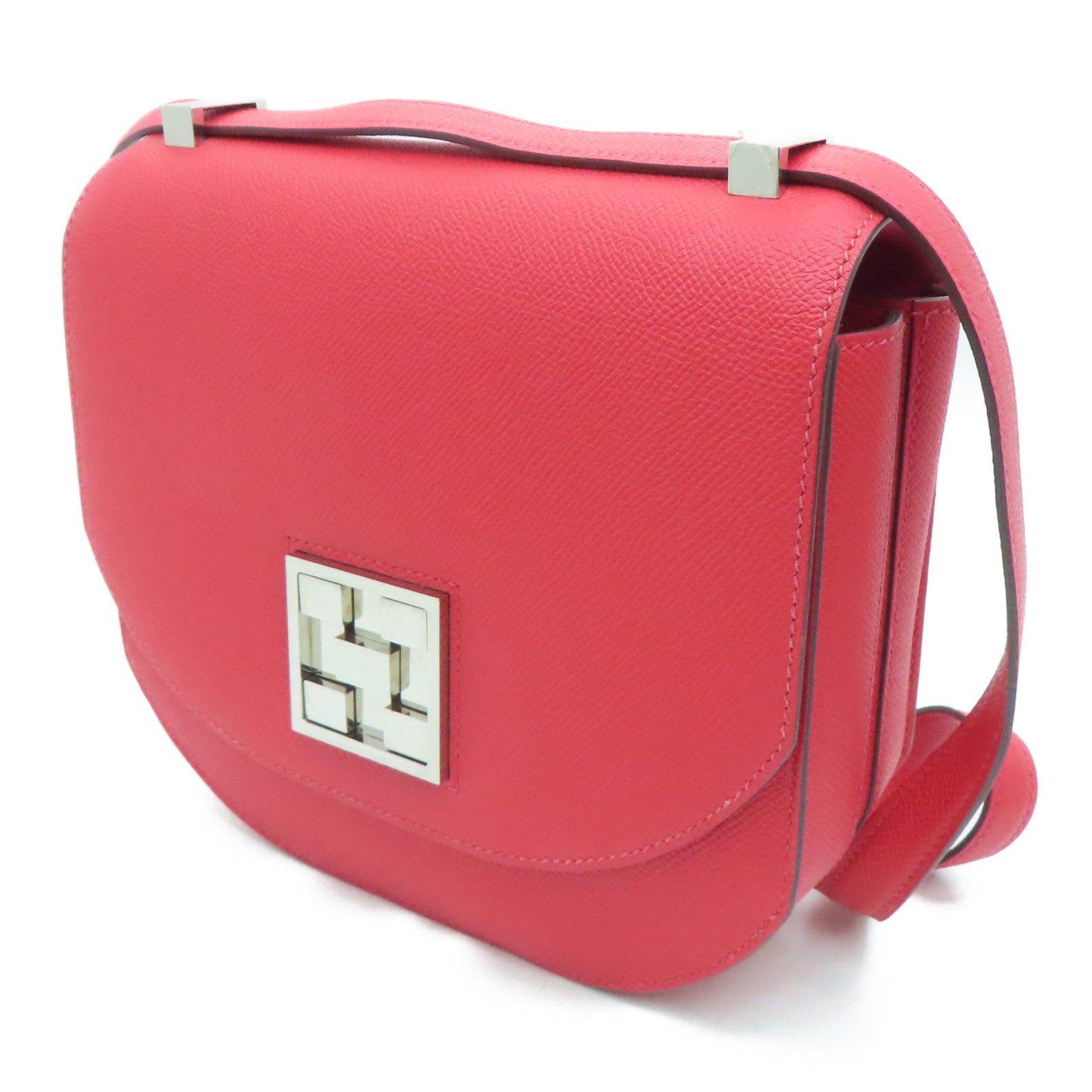 HERMES Epsom皮革Mosaique銀扣鏈帶肩背袋紅色