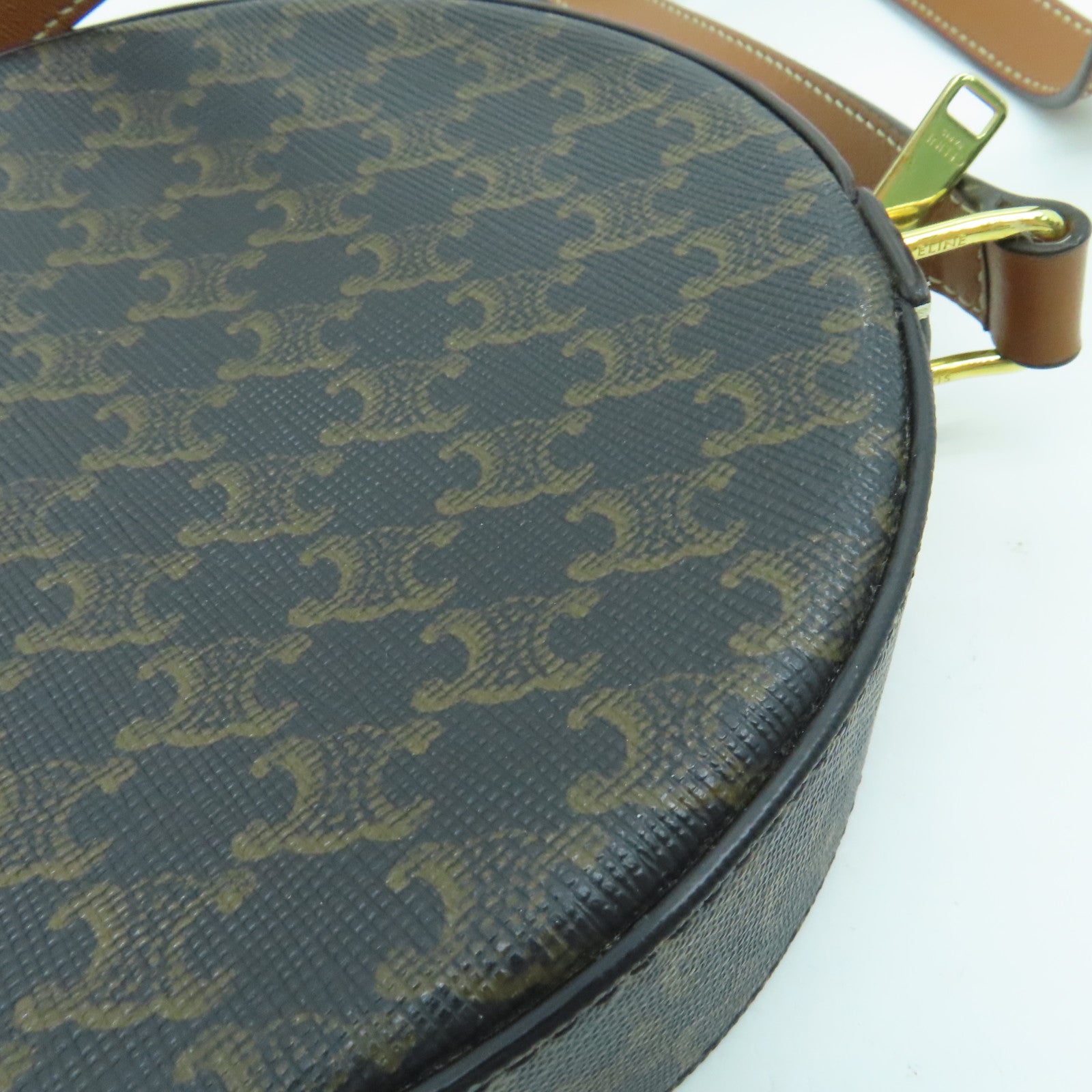 CELINE 塗層帆布Shoulder Bag金扣肩背袋啡色