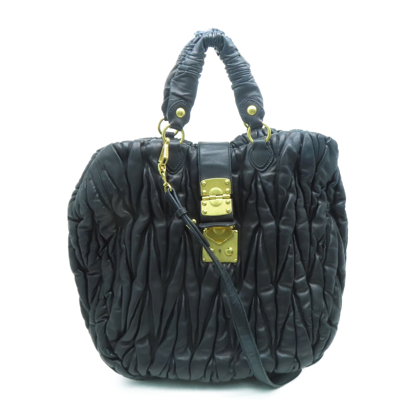 Miu Miu 羊皮皮革2way Shoulder Bag金扣手挽肩背兩用袋黑色