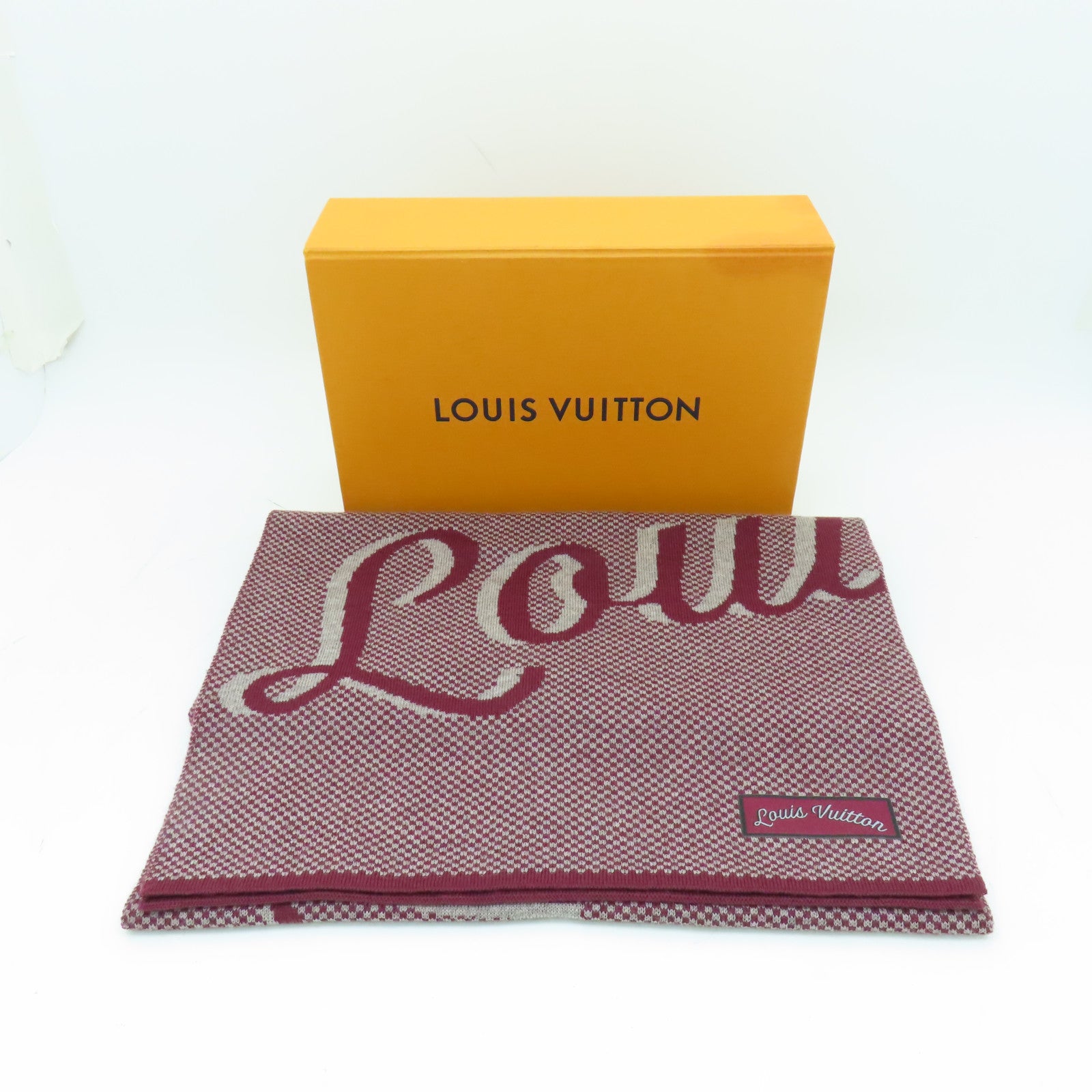 LOUIS VUITTON 羊毛Handwriting Burgundy Scarf絲巾紅色