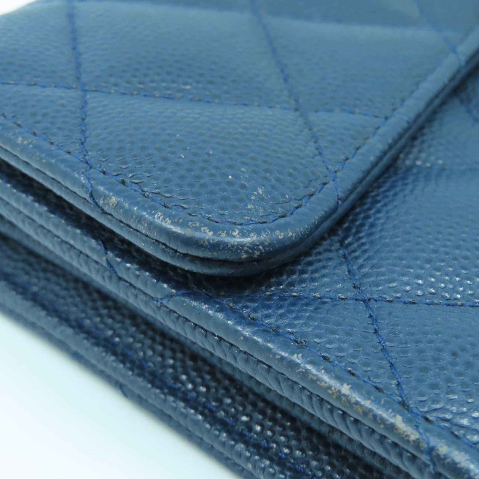 CHANEL 菱格Caviar皮革Classic Long Wallet金扣長錢包藍色
