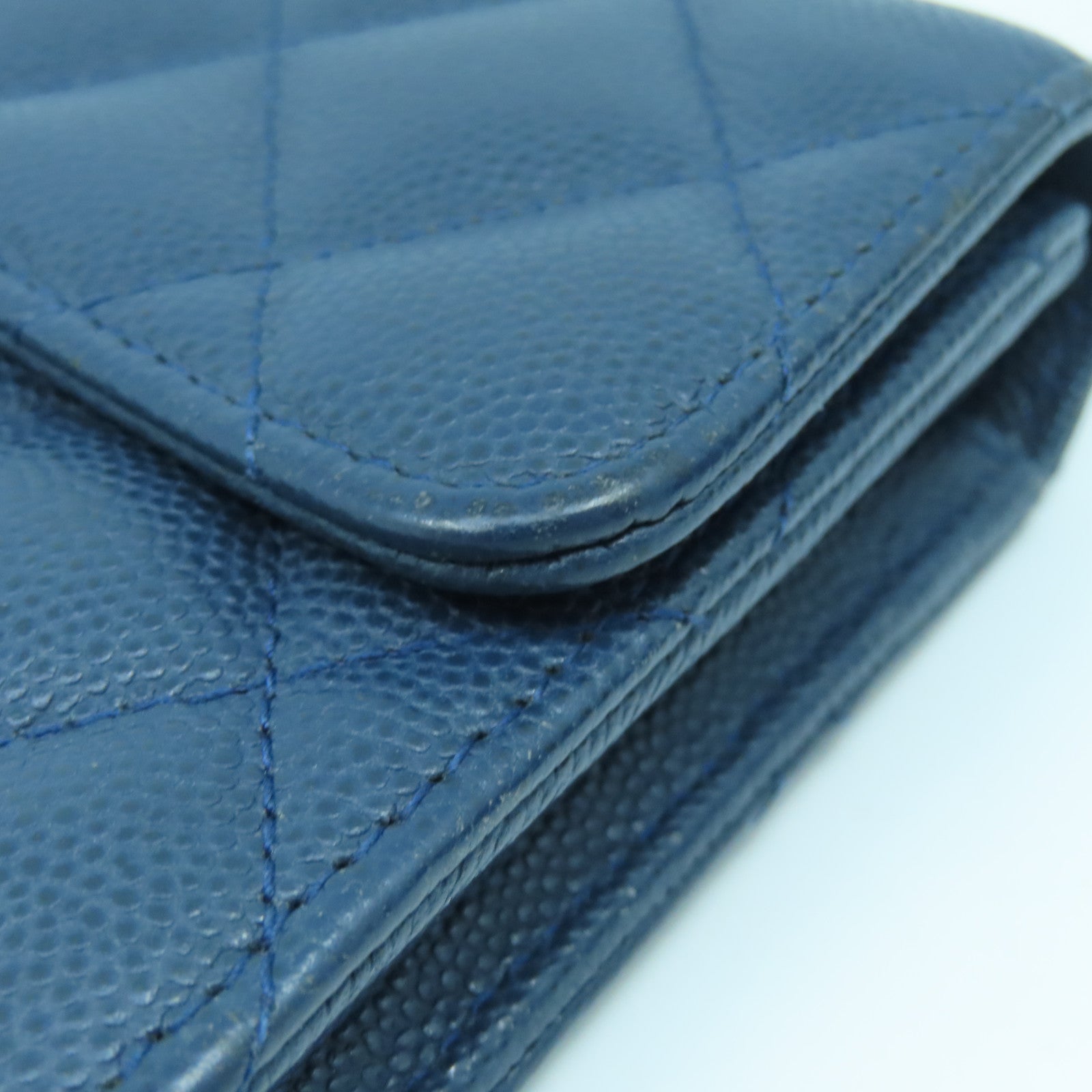 CHANEL 菱格Caviar皮革Classic Long Wallet金扣長錢包藍色