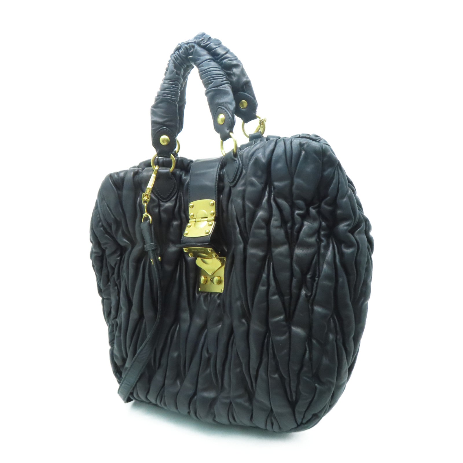 Miu Miu 羊皮皮革2way Shoulder Bag金扣手挽肩背兩用袋黑色