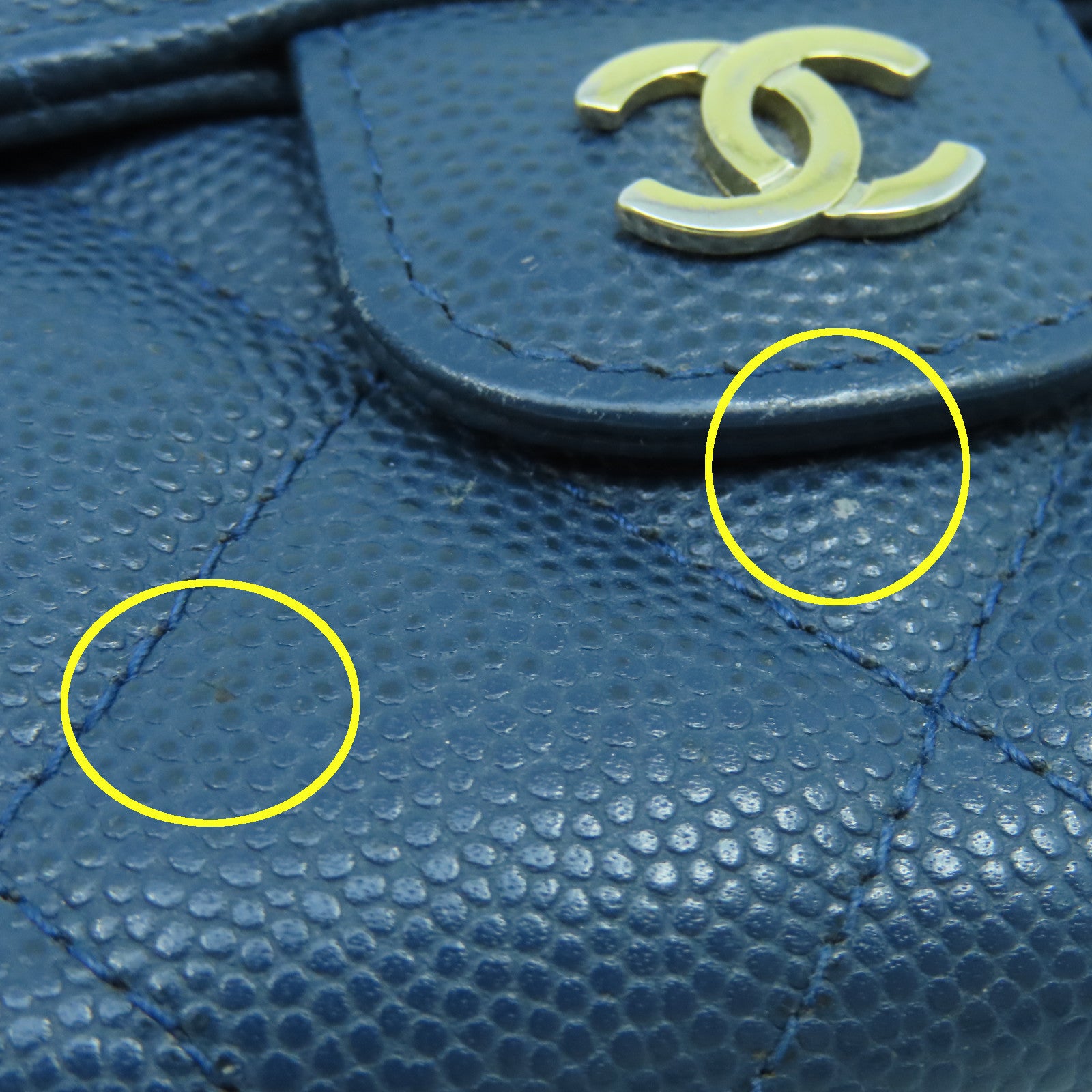 CHANEL 菱格Caviar皮革Classic Long Wallet金扣長錢包藍色