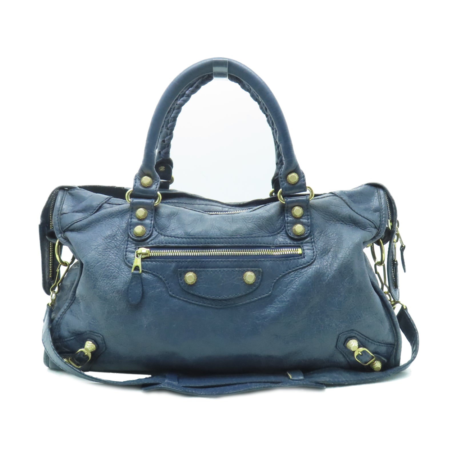 BALENCIAGA 牛皮皮革City金扣手挽肩背兩用袋藍色