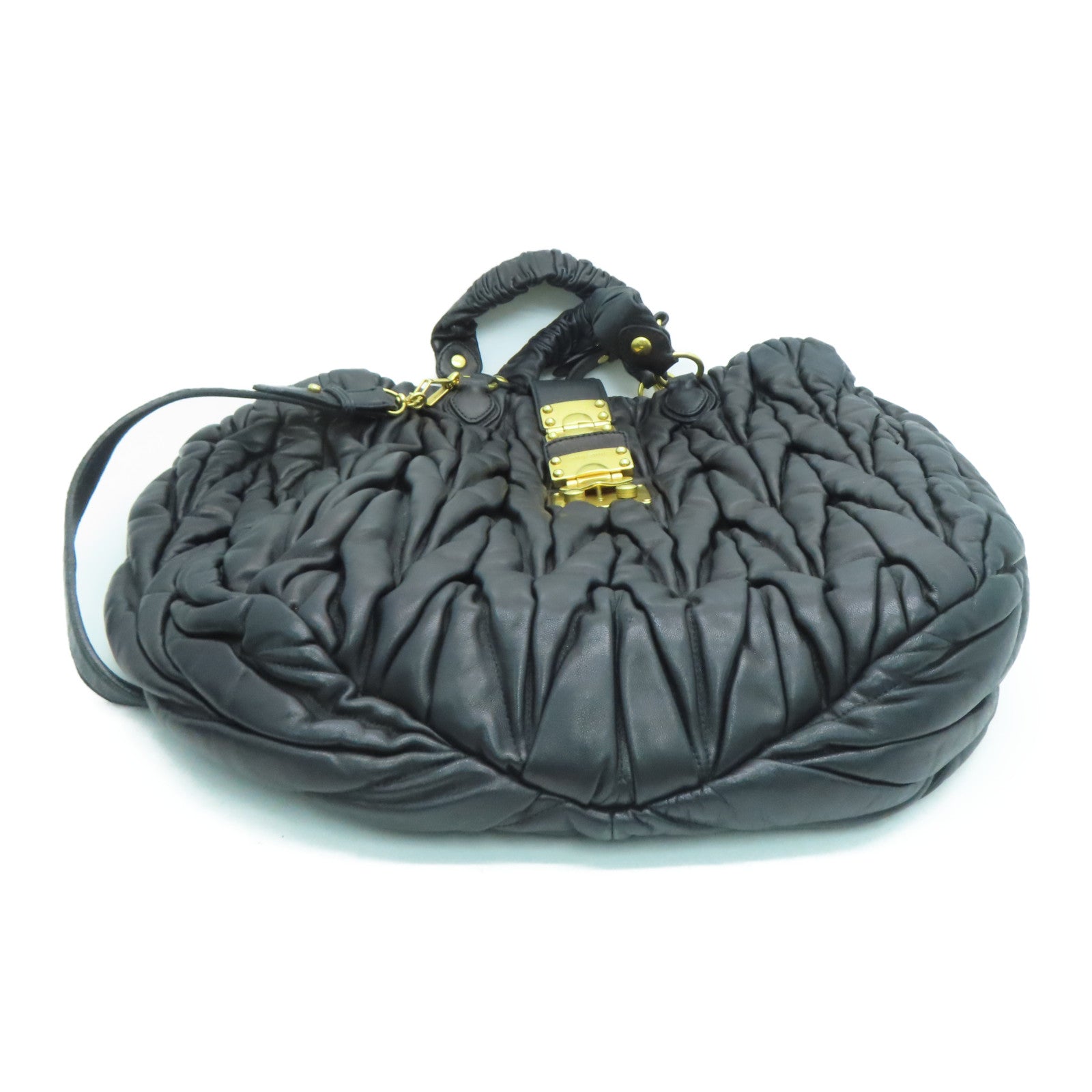 Miu Miu 羊皮皮革2way Shoulder Bag金扣手挽肩背兩用袋黑色