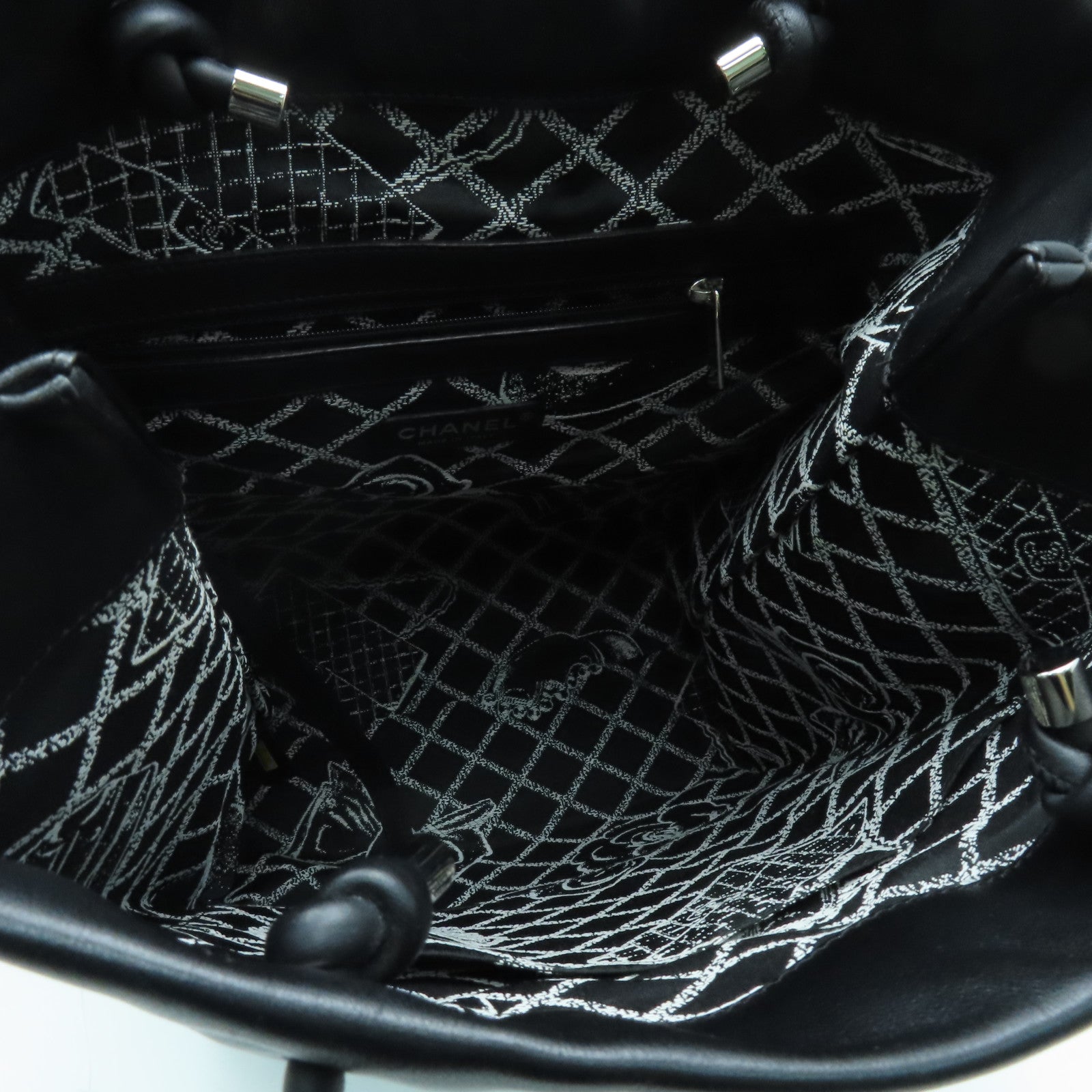 CHANEL 牛皮皮革Tote Bag銀扣手挽袋黑色