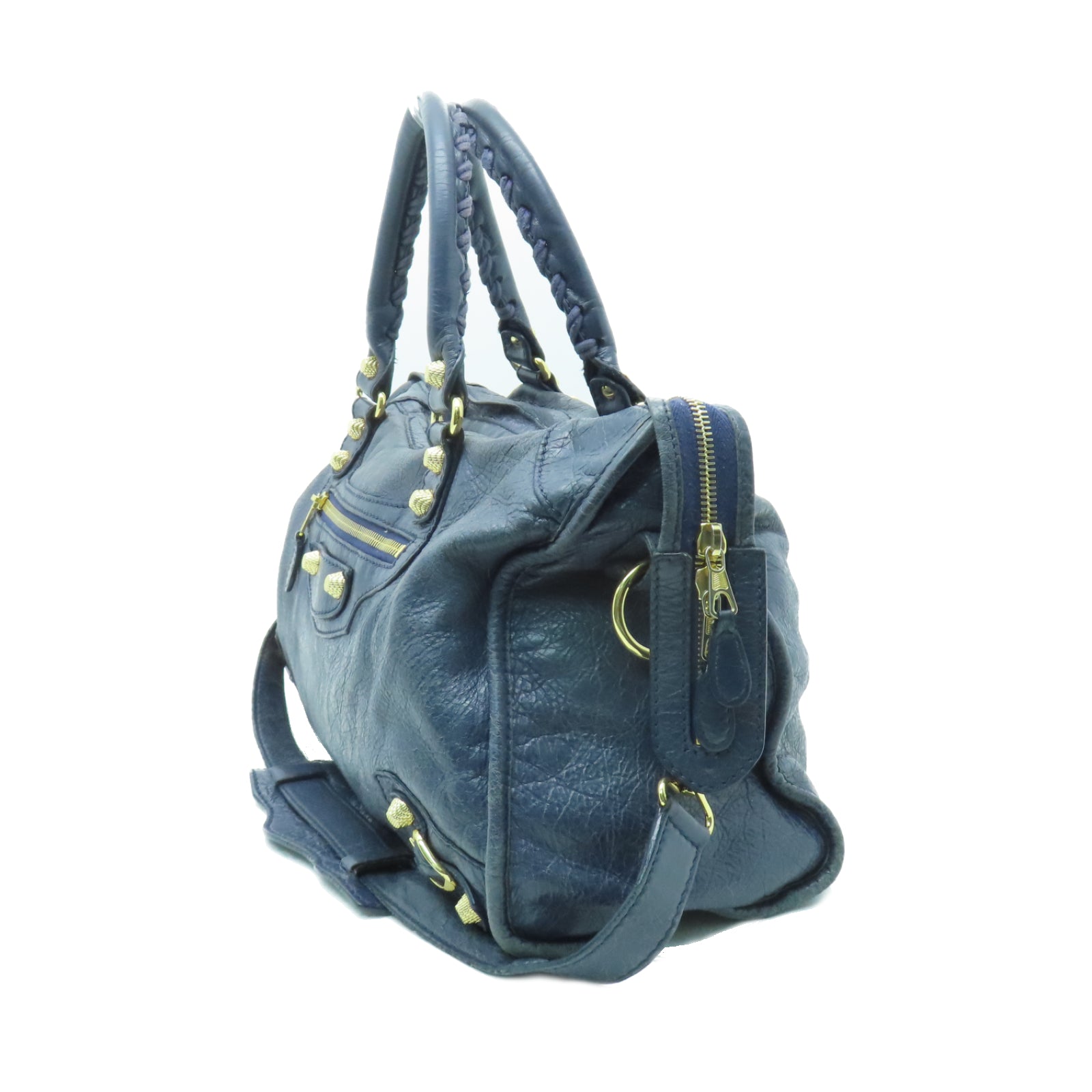 BALENCIAGA 牛皮皮革City金扣手挽肩背兩用袋藍色