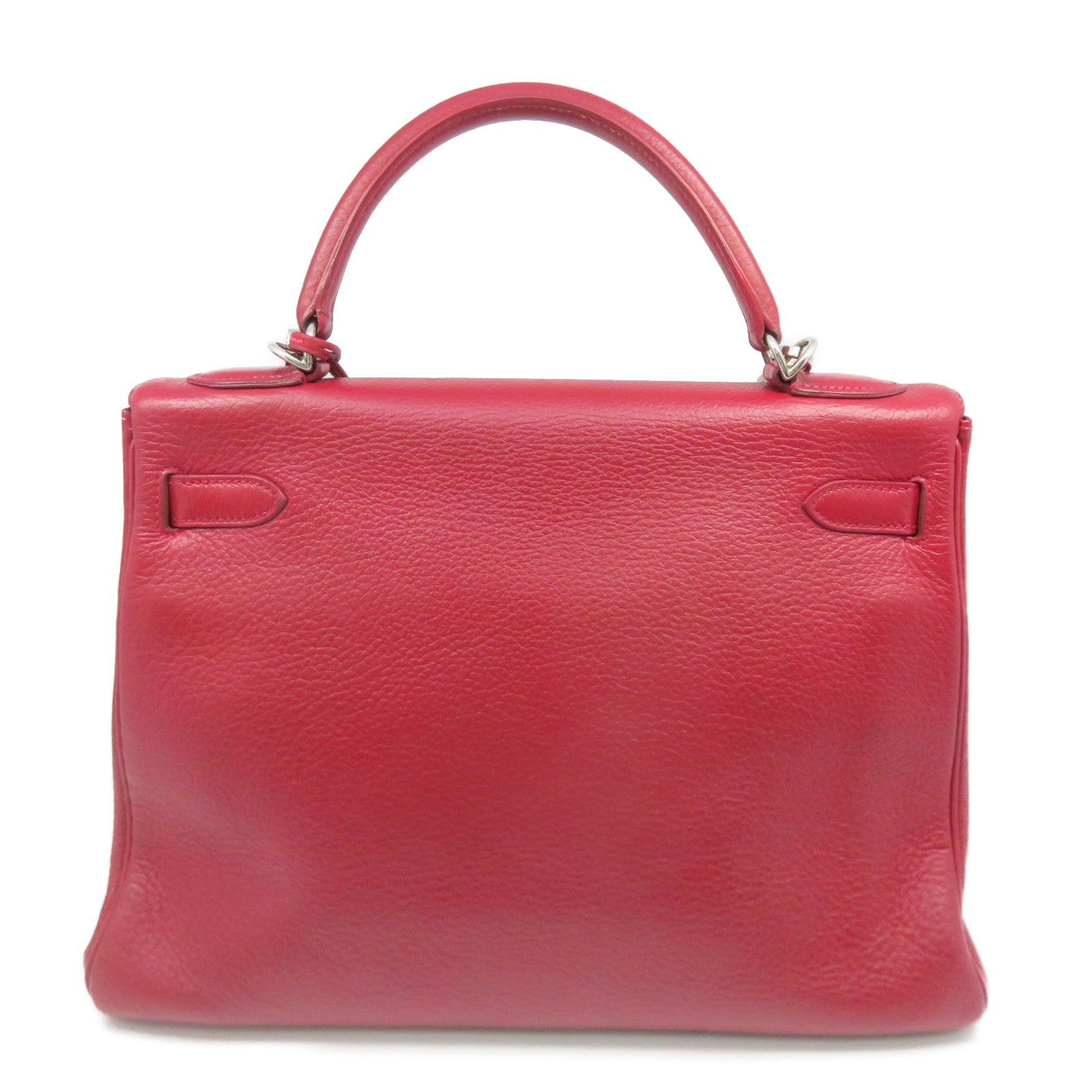 HERMES 【激減優惠】Clemence皮革Kelly 32銀扣手挽肩背兩用袋紅色/Rouge Casaque/Q5