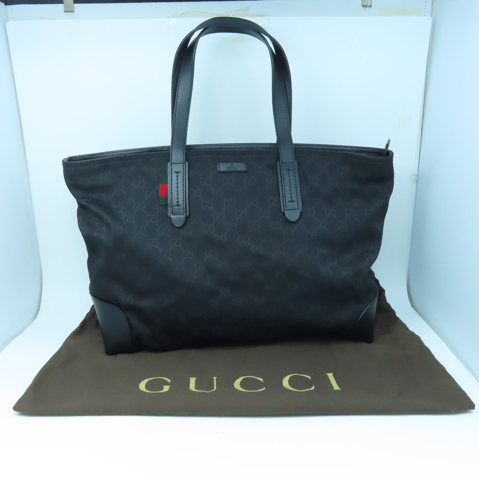 GUCCI 帆布Shoulder Bag銀扣肩背袋黑色