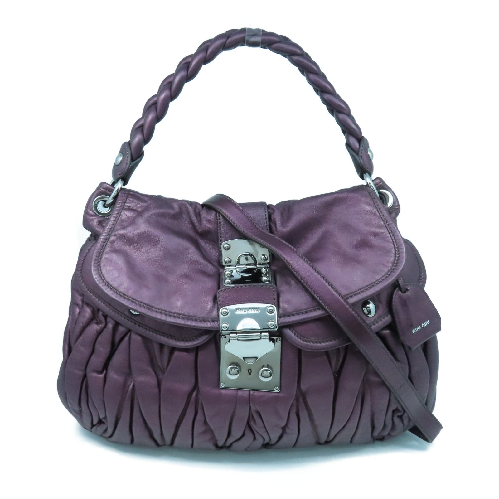 Miu Miu 羊皮皮革2way Shoulder Bag銀扣手挽肩背兩用袋紫色