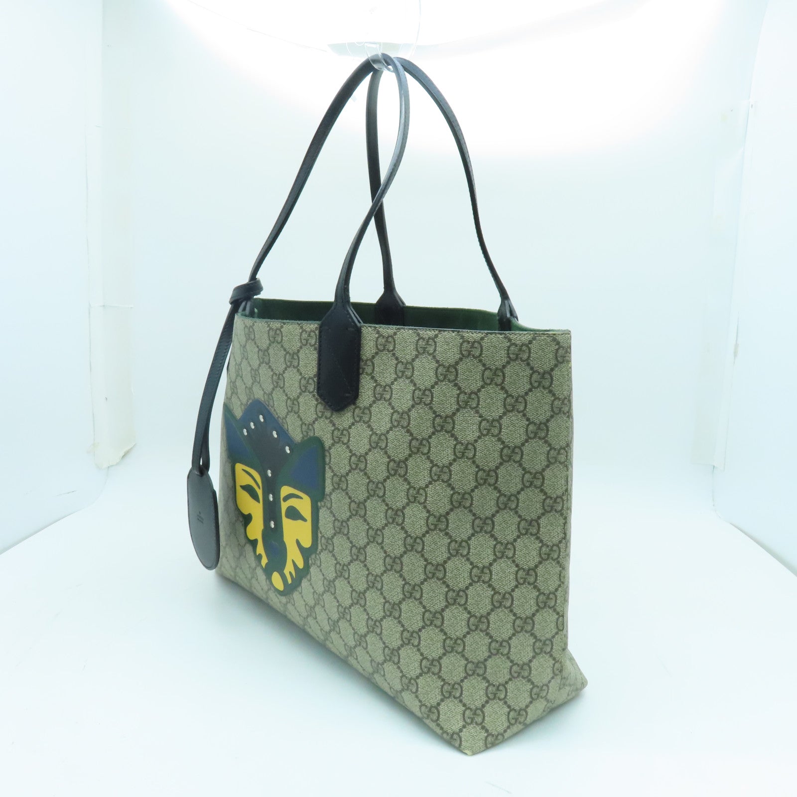 GUCCI 塗層帆布Tote Bag銀扣手挽袋啡色