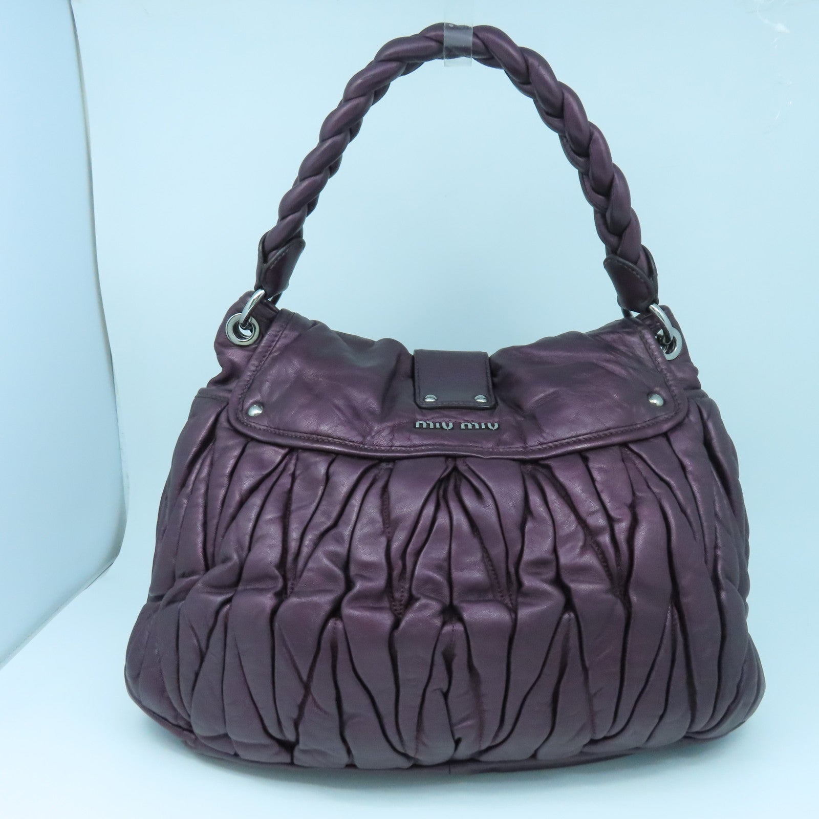 Miu Miu 羊皮皮革2way Shoulder Bag銀扣手挽肩背兩用袋紫色