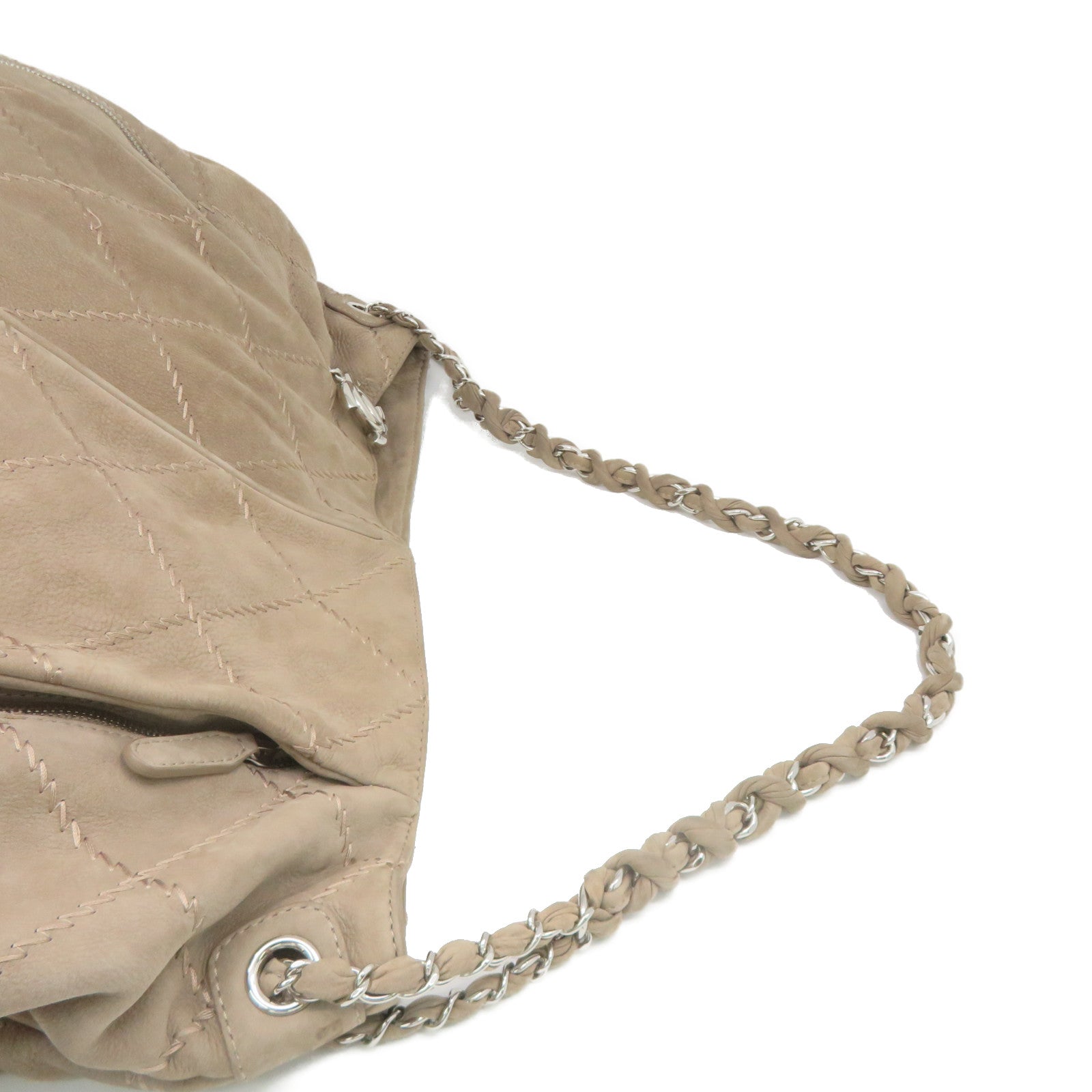 CHANEL 【激減優惠】菱格牛皮皮革Shoulder Bag銀扣鏈帶肩背袋米色