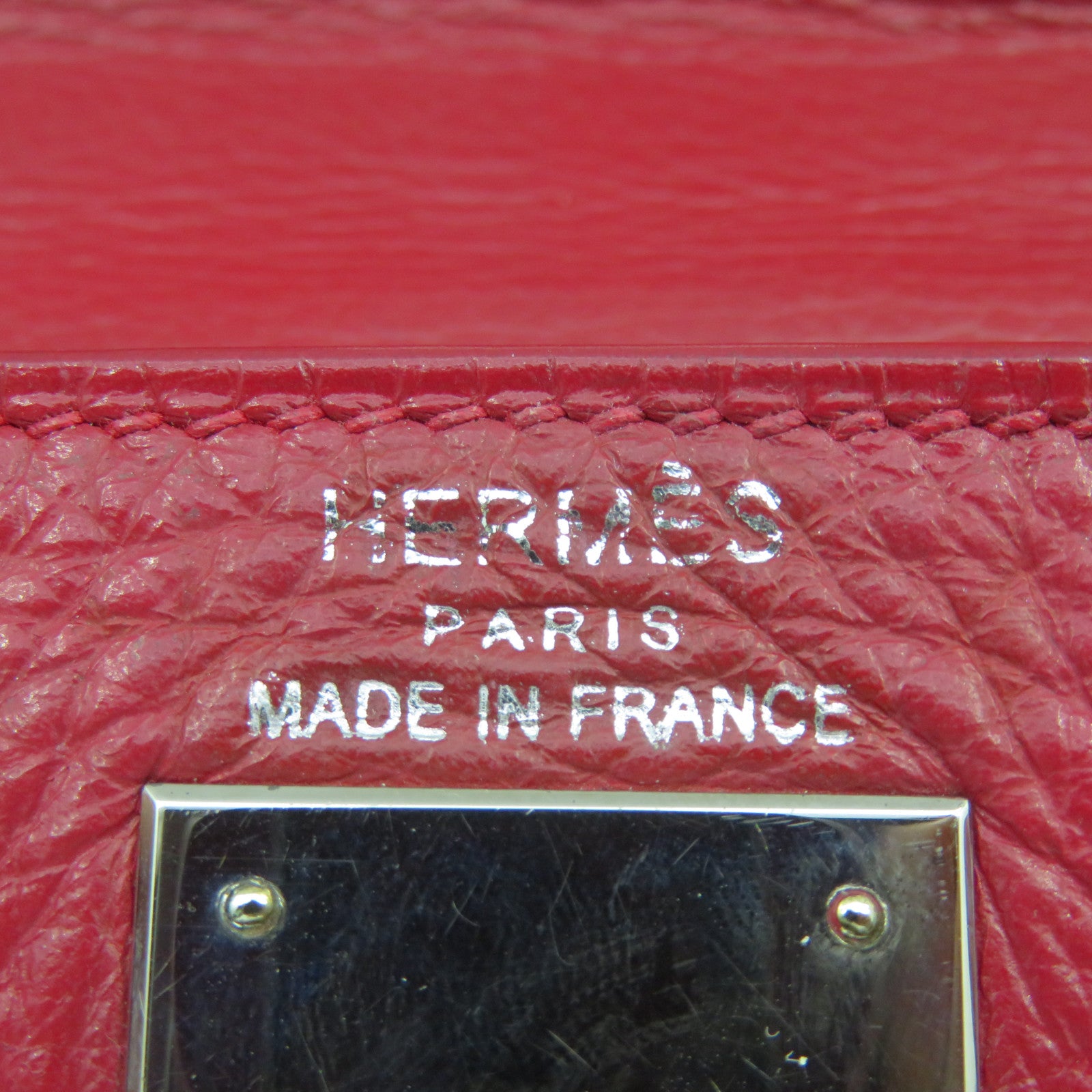 HERMES 【激減優惠】Clemence皮革Kelly 32銀扣手挽肩背兩用袋紅色/Rouge Casaque/Q5