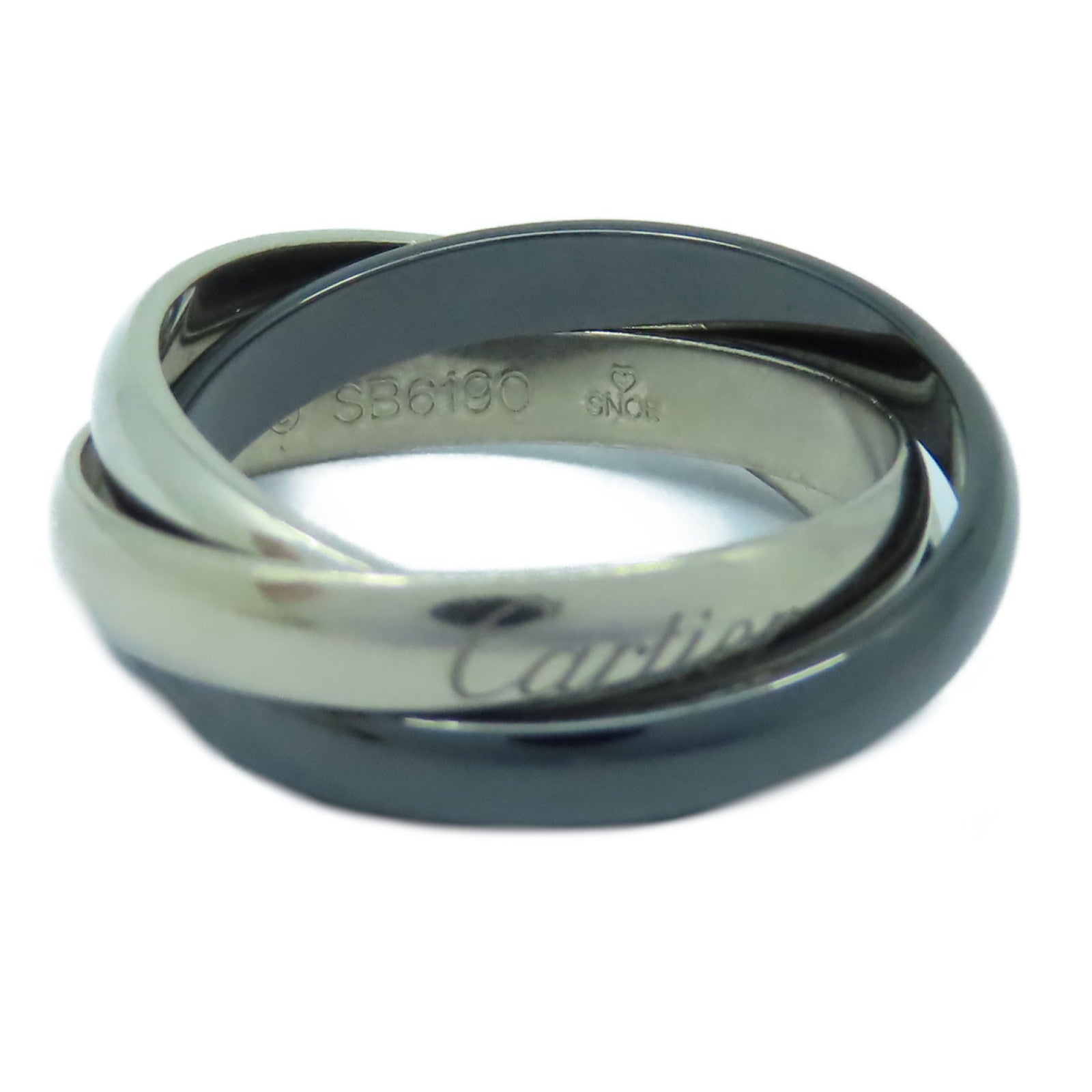 CARTIER 18K白金/PD950鈀金/陶瓷Trinity Ring戒指#59 US#8.75