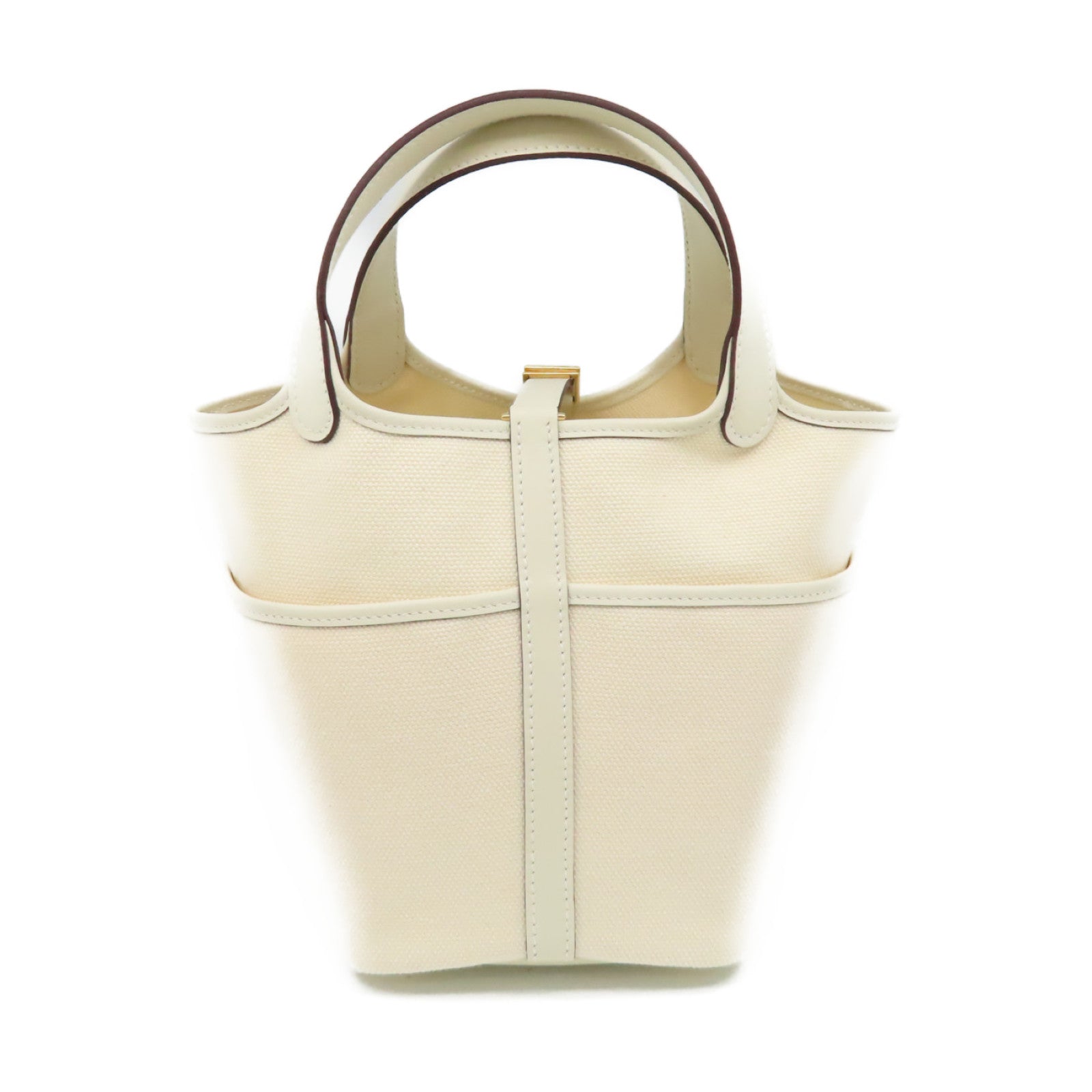 HERMES Swift皮革/Toile Geoland帆布Picotin Cargo Handbag金扣手挽袋Ecru/Nata奶油白色
