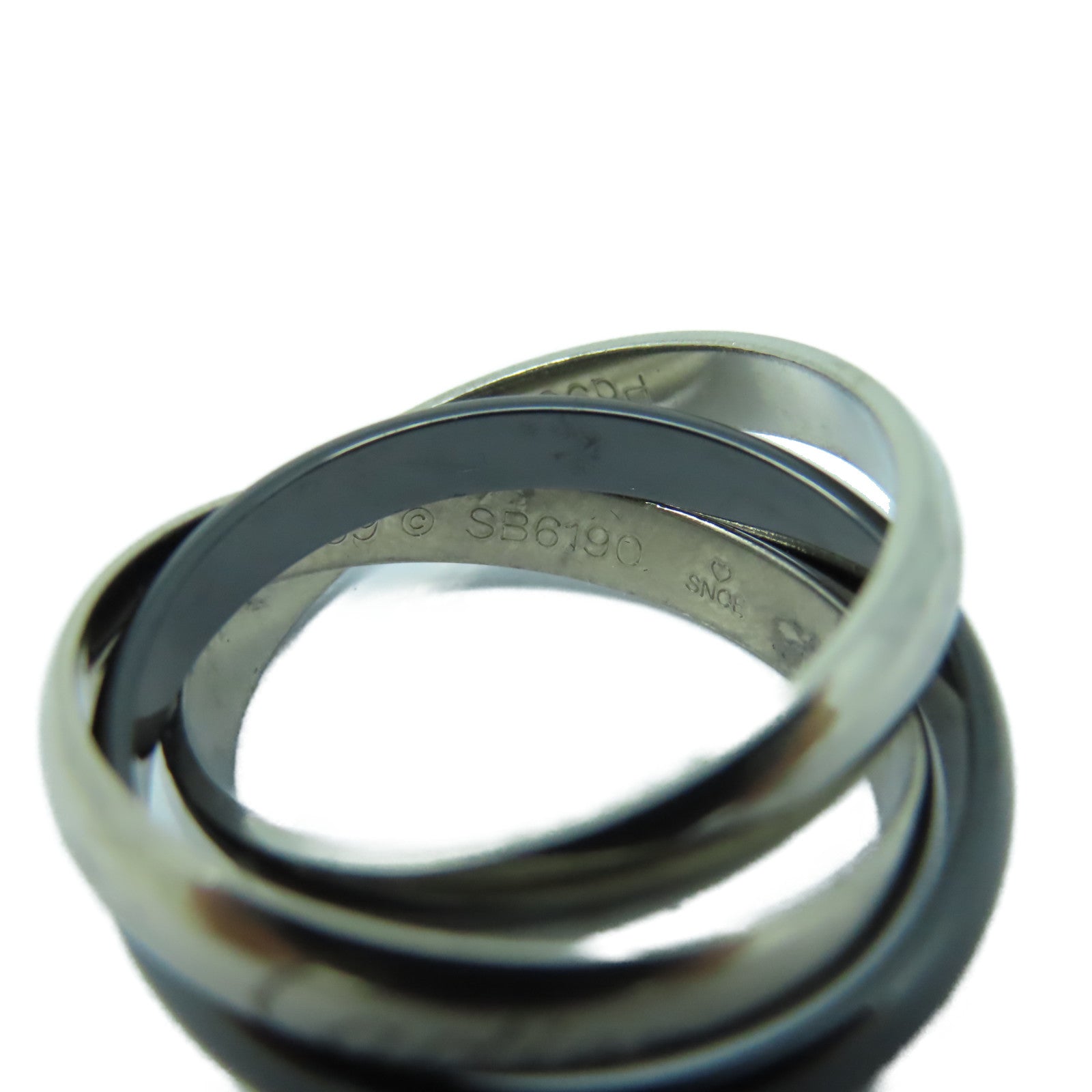 CARTIER 18K白金/PD950鈀金/陶瓷Trinity Ring戒指#59 US#8.75