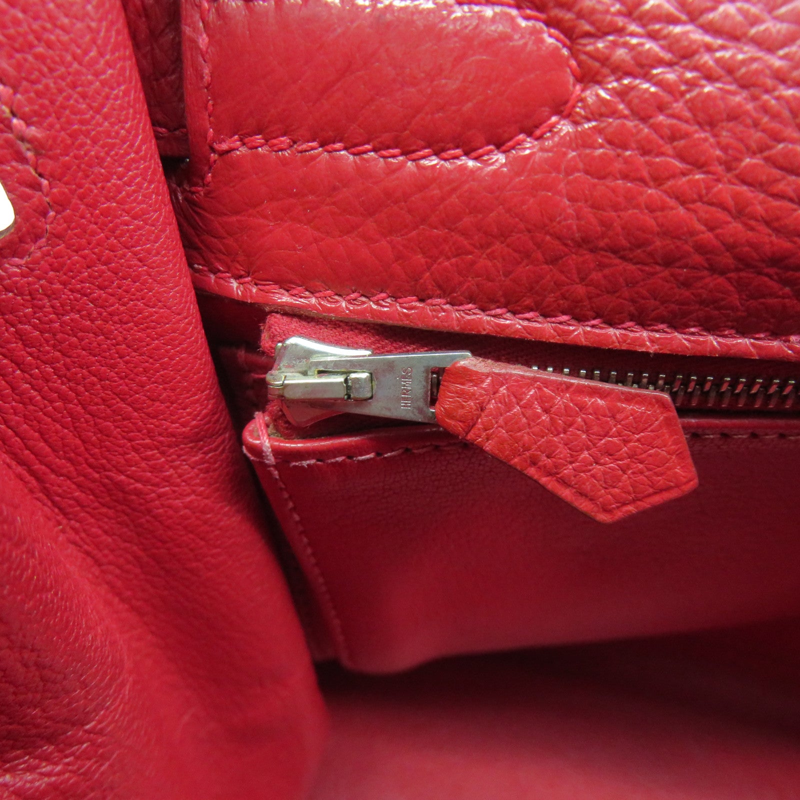 HERMES 【激減優惠】Clemence皮革Kelly 32銀扣手挽肩背兩用袋紅色/Rouge Casaque/Q5