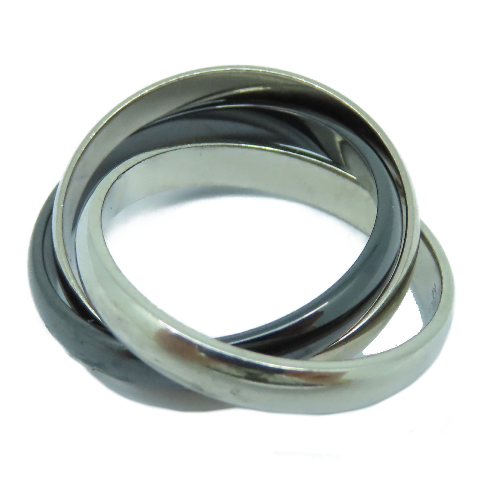 CARTIER 18K白金/PD950鈀金/陶瓷Trinity Ring戒指#59 US#8.75