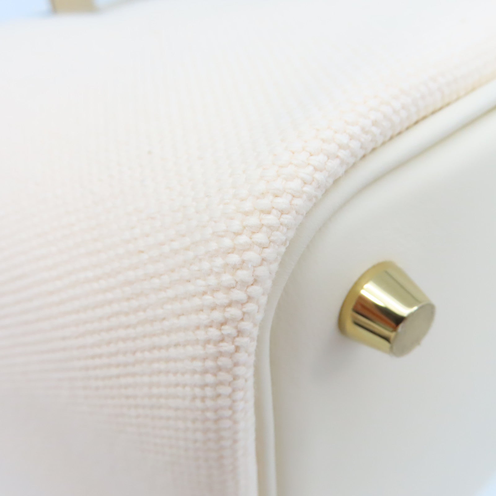 HERMES Swift皮革/Toile Geoland帆布Picotin Cargo Handbag金扣手挽袋Ecru/Nata奶油白色