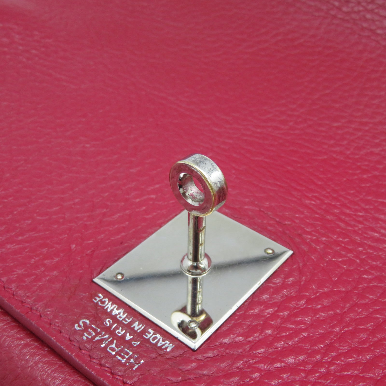 HERMES 【激減優惠】Clemence皮革Kelly 32銀扣手挽肩背兩用袋紅色/Rouge Casaque/Q5