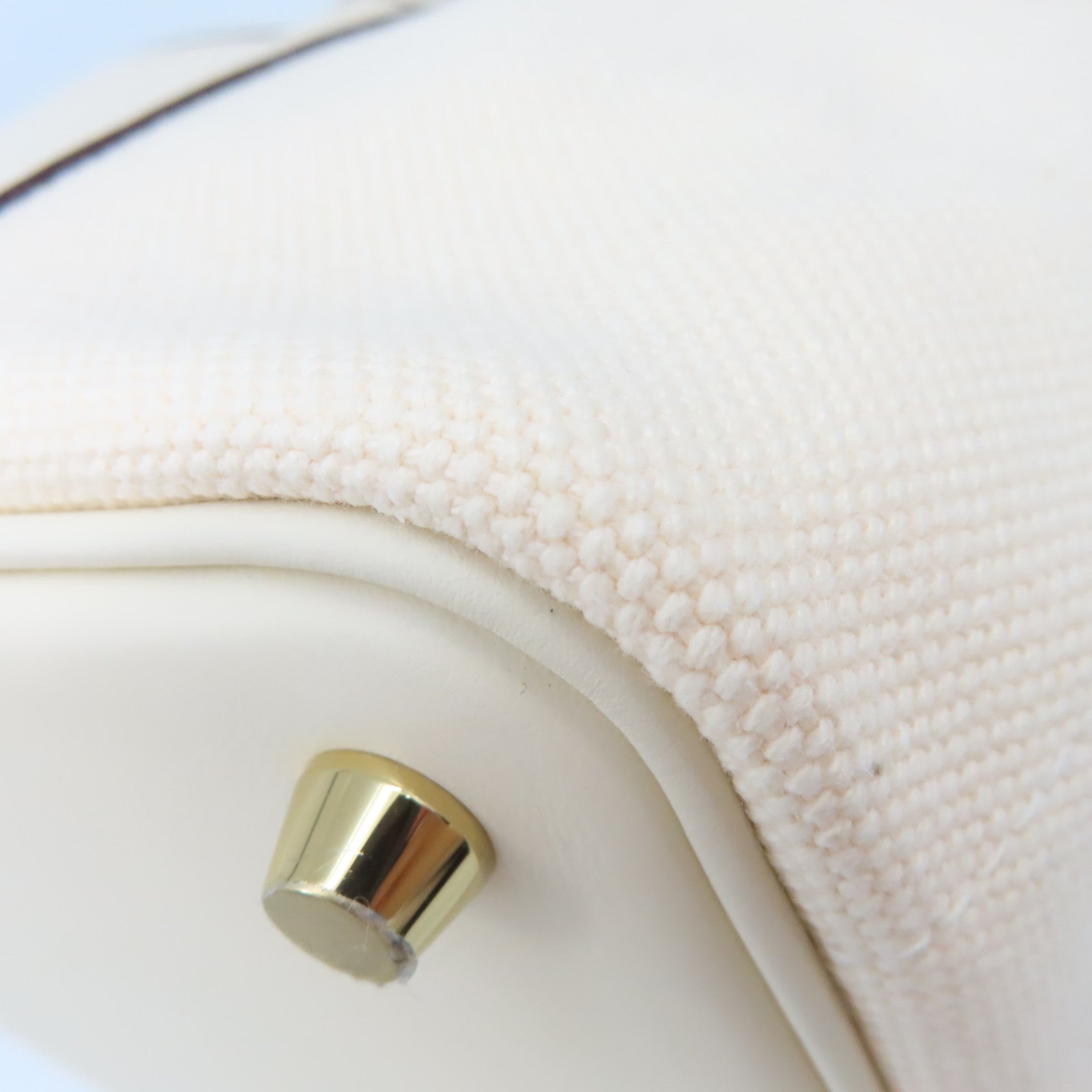 HERMES Swift皮革/Toile Geoland帆布Picotin Cargo Handbag金扣手挽袋Ecru/Nata奶油白色