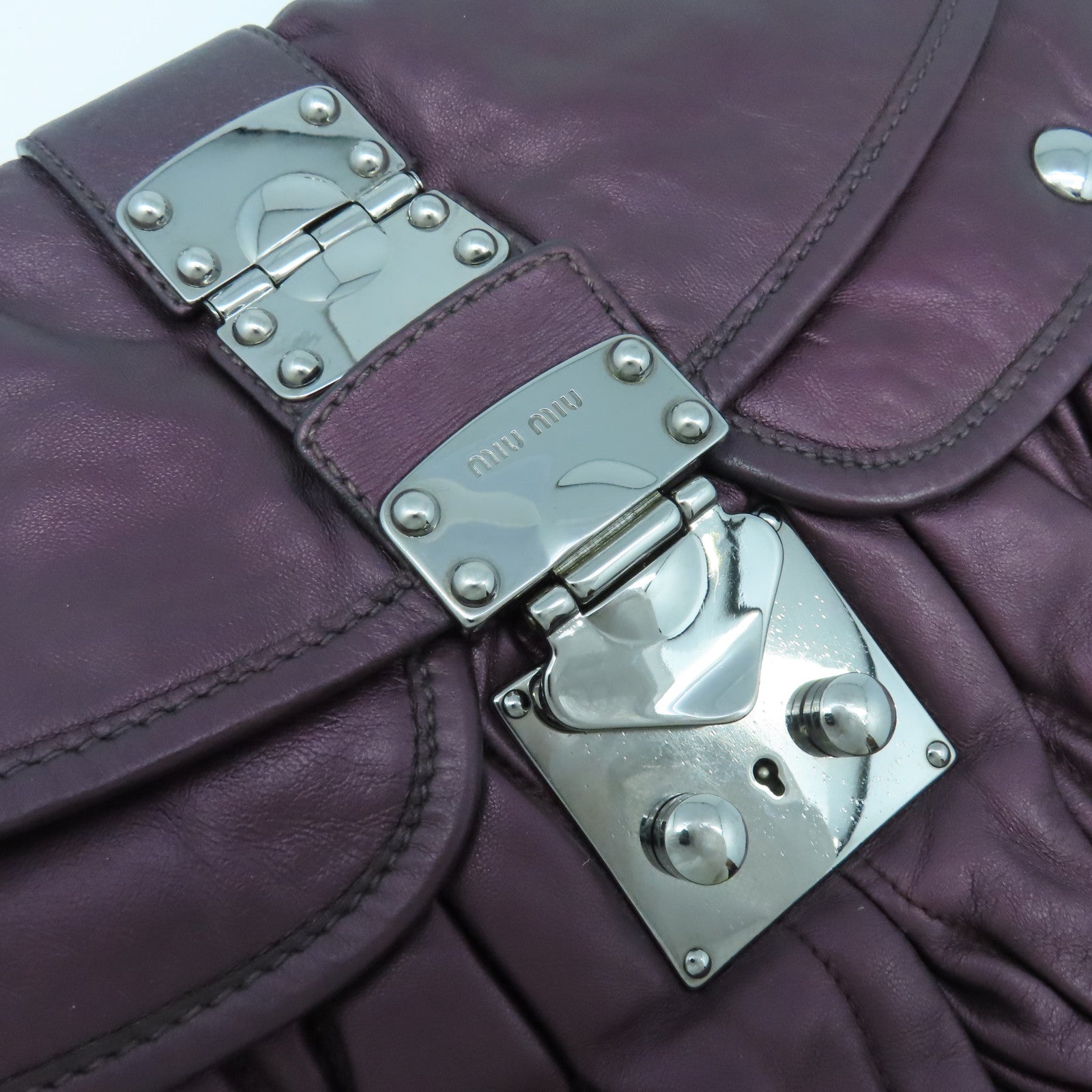 Miu Miu 羊皮皮革2way Shoulder Bag銀扣手挽肩背兩用袋紫色