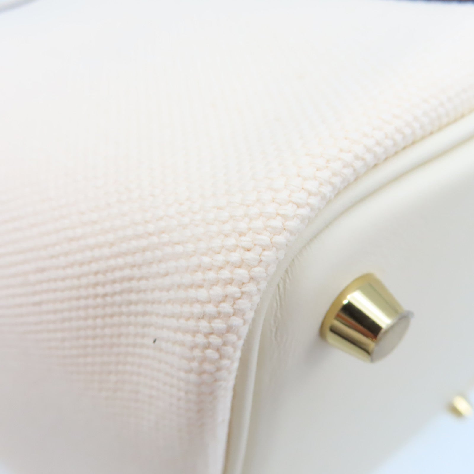 HERMES Swift皮革/Toile Geoland帆布Picotin Cargo Handbag金扣手挽袋Ecru/Nata奶油白色