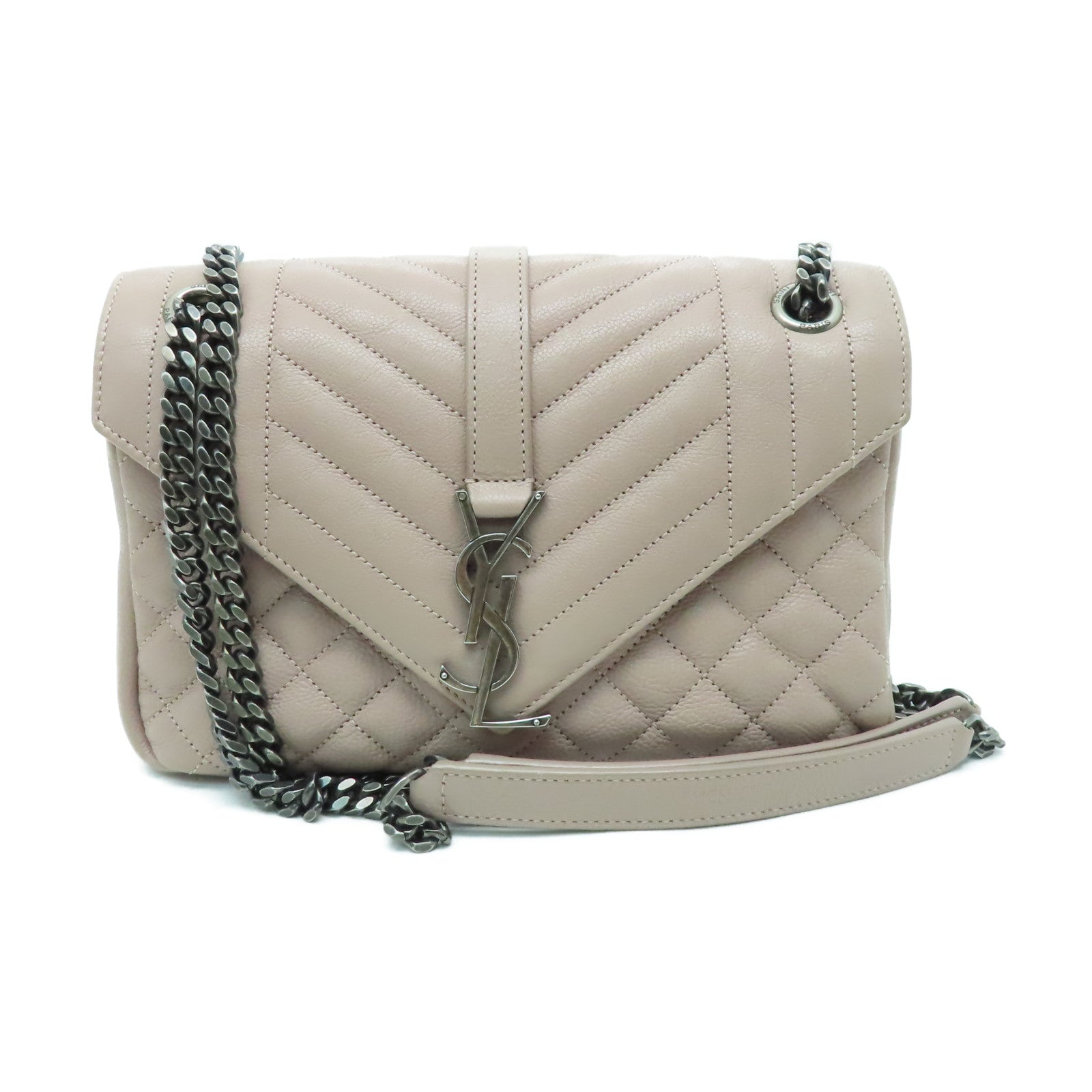 SAINT LAURENT 牛皮皮革Shoulder Bag銀扣手挽肩背兩用袋粉紅色