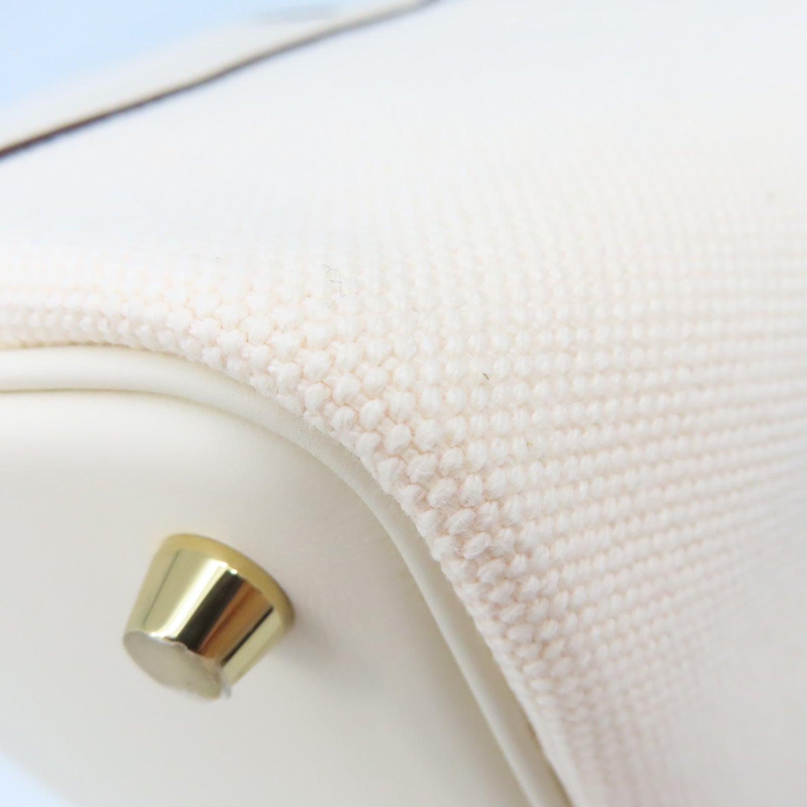 HERMES Swift皮革/Toile Geoland帆布Picotin Cargo Handbag金扣手挽袋Ecru/Nata奶油白色