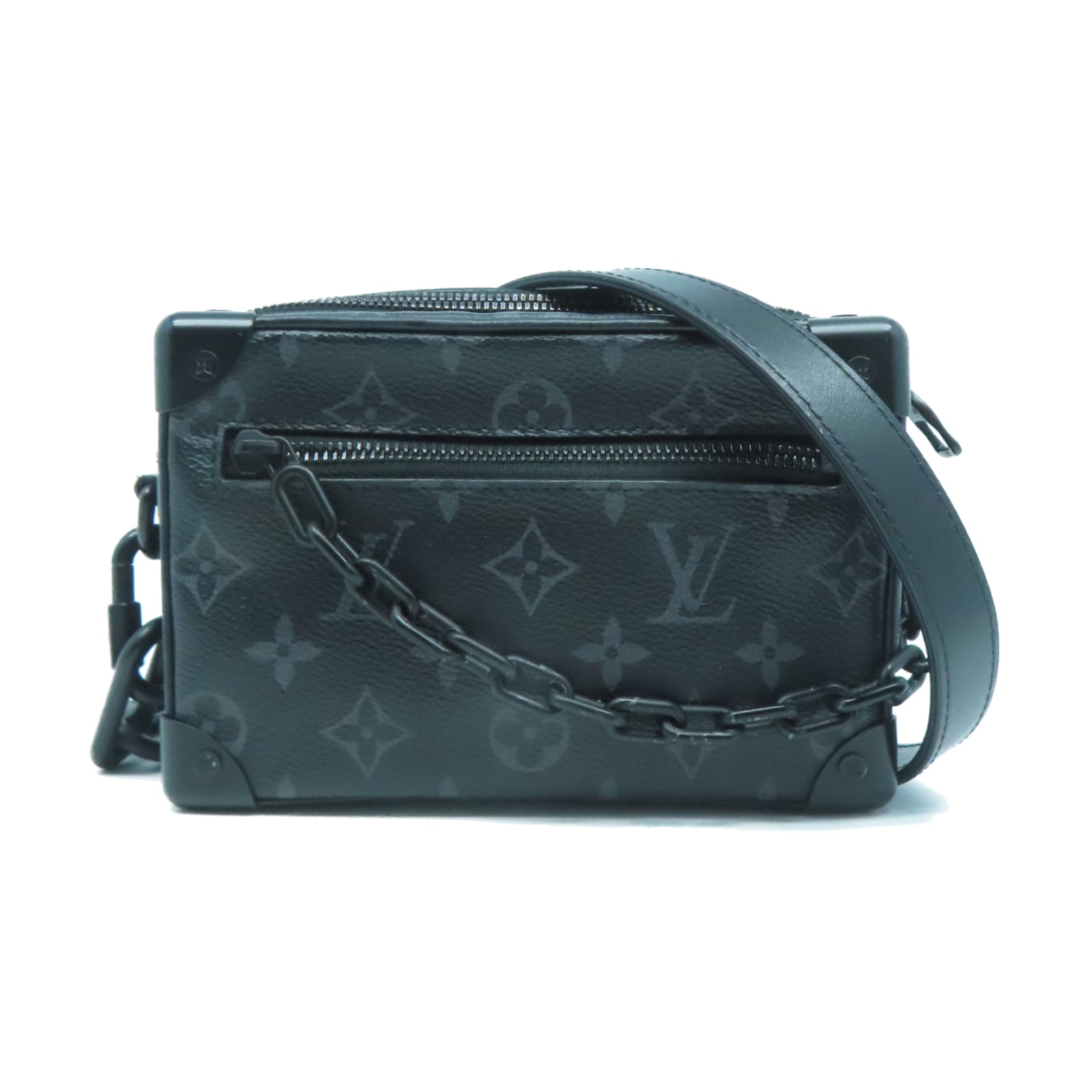 LOUIS VUITTON Monogram Eclipse Mini Soft Trunk鏈帶肩背袋黑色