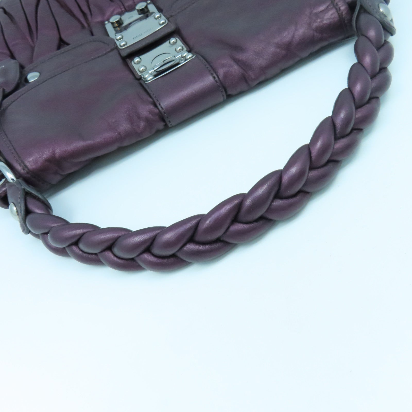 Miu Miu 羊皮皮革2way Shoulder Bag銀扣手挽肩背兩用袋紫色