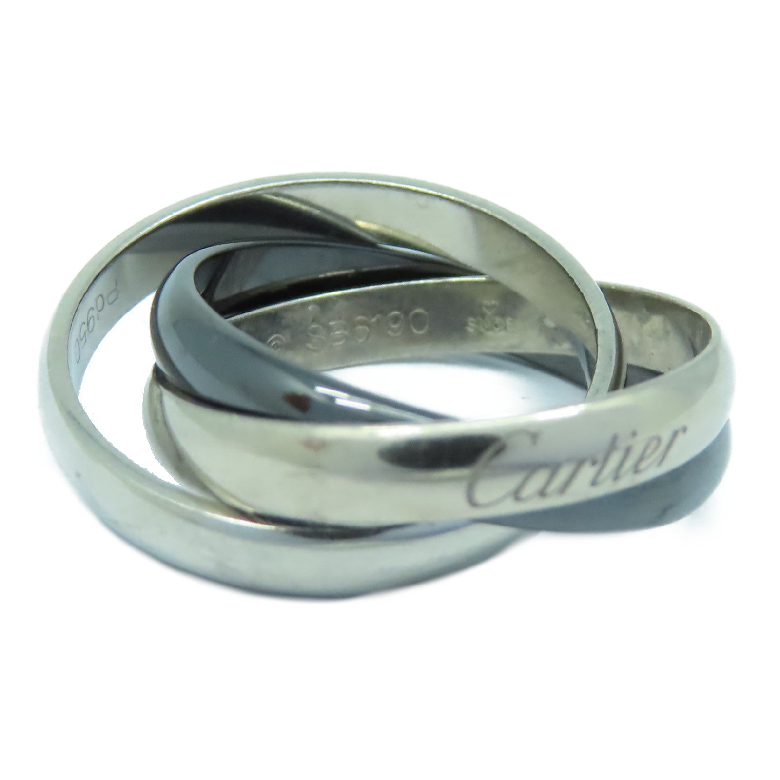 CARTIER 18K白金/PD950鈀金/陶瓷Trinity Ring戒指#59 US#8.75