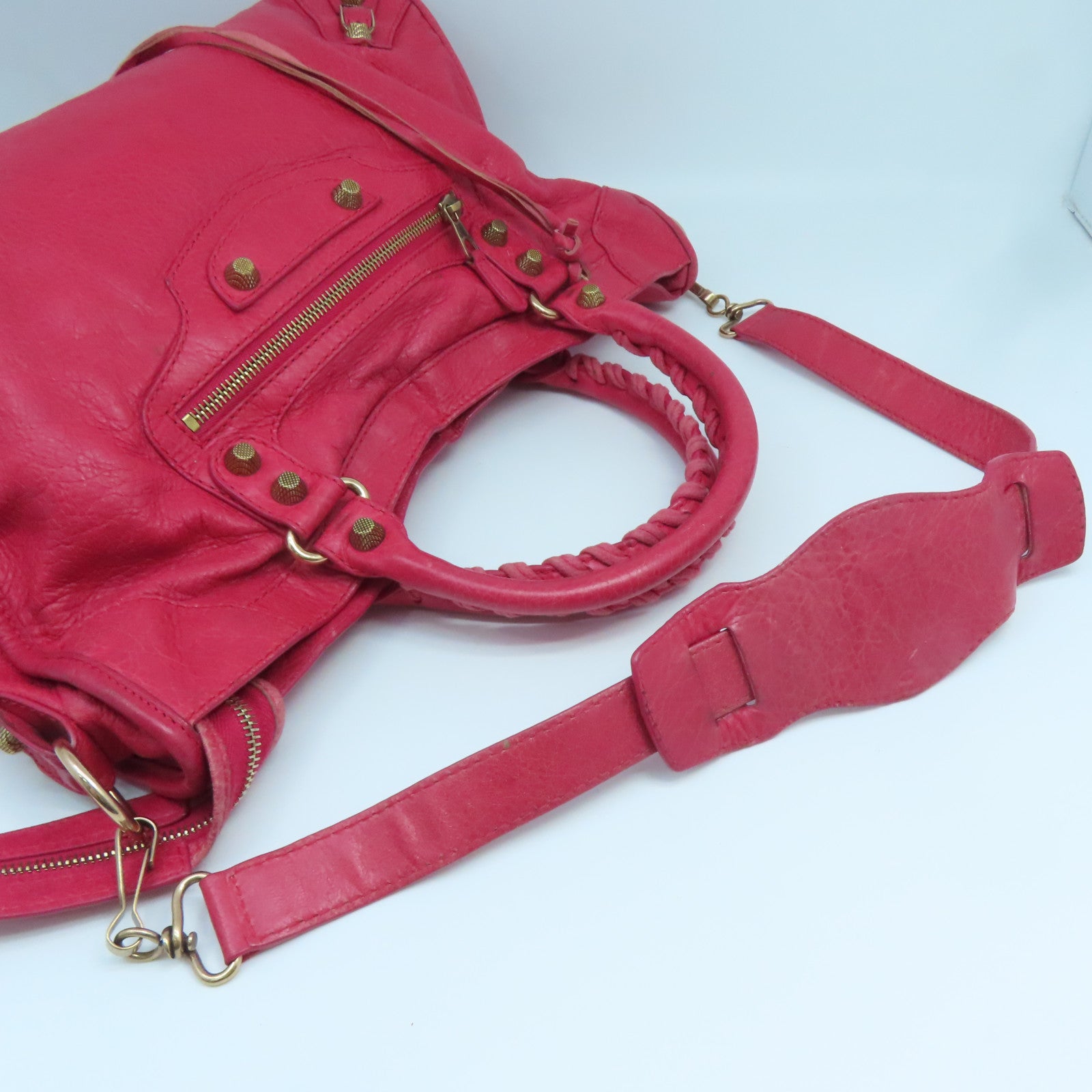 BALENCIAGA 【激減優惠】牛皮皮革City Bag金扣肩背袋紅色