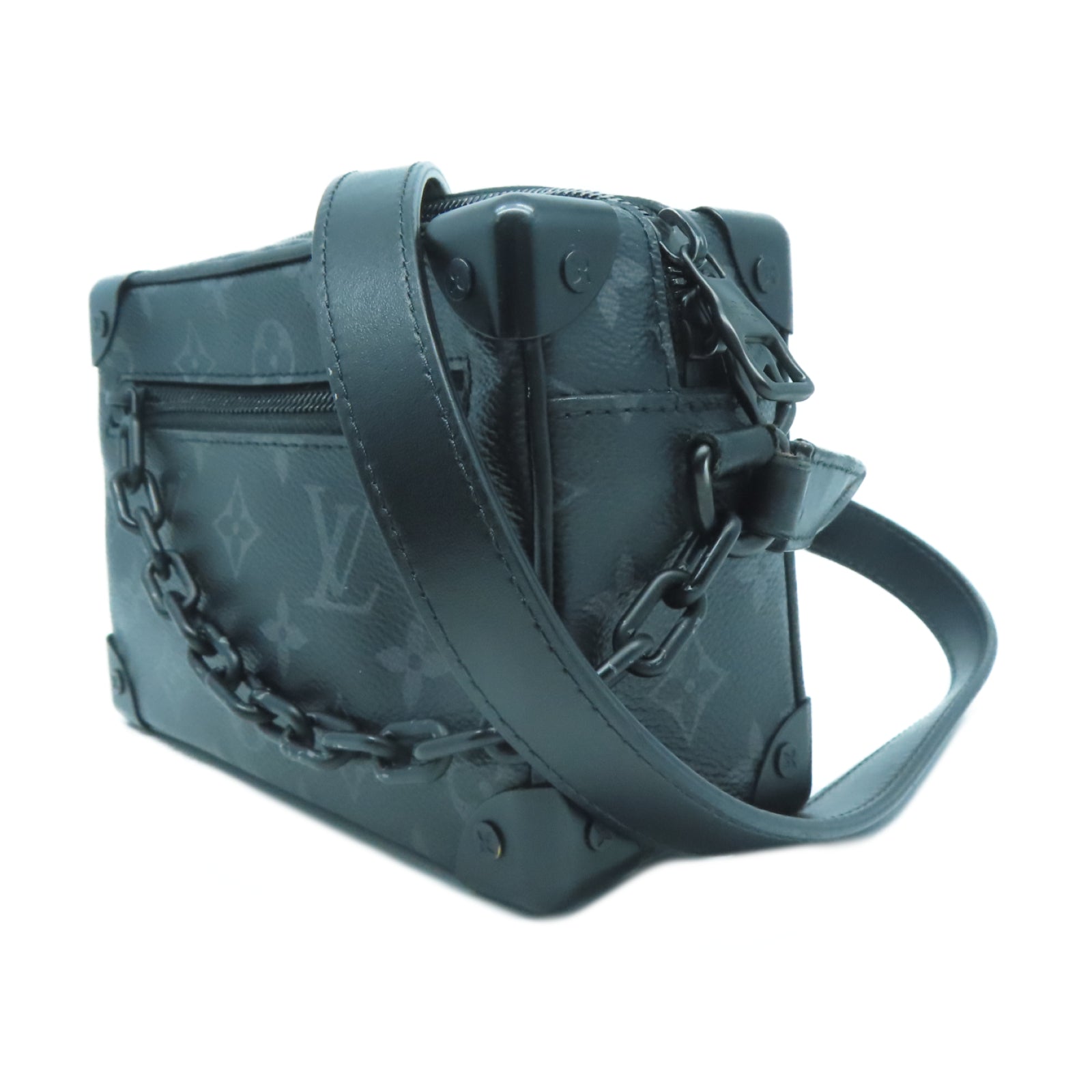 LOUIS VUITTON Monogram Eclipse Mini Soft Trunk鏈帶肩背袋黑色
