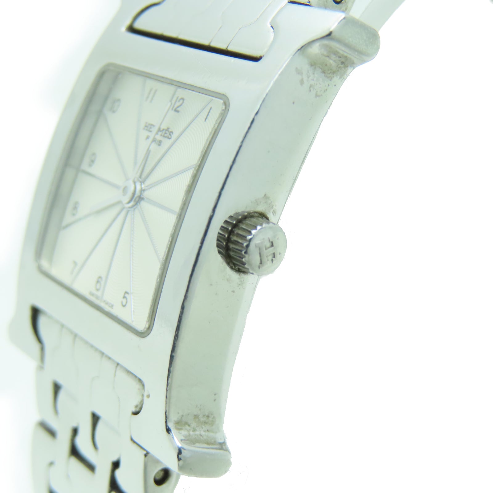HERMES H watch不鏽鋼石英機芯手錶白色