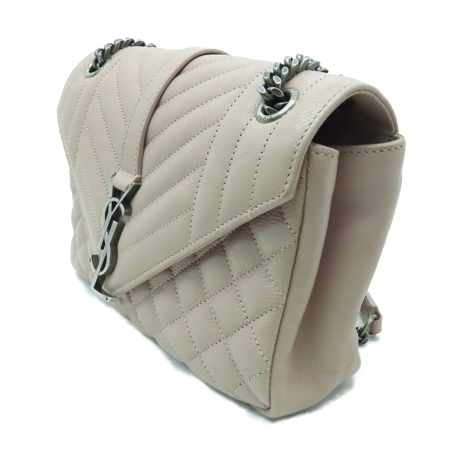 SAINT LAURENT 牛皮皮革Shoulder Bag銀扣手挽肩背兩用袋粉紅色